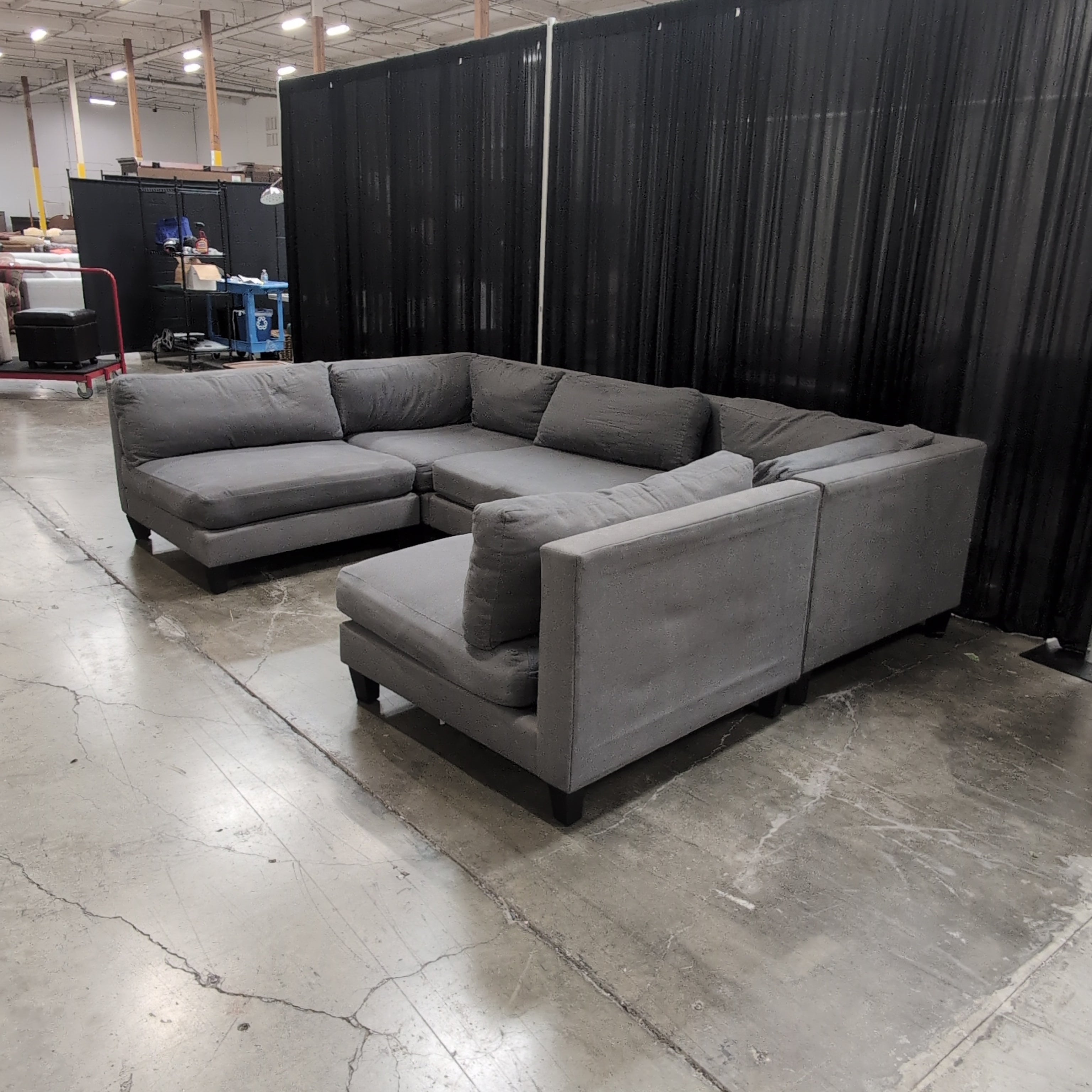 Grey Fabric L-Shaped Sectional Couch