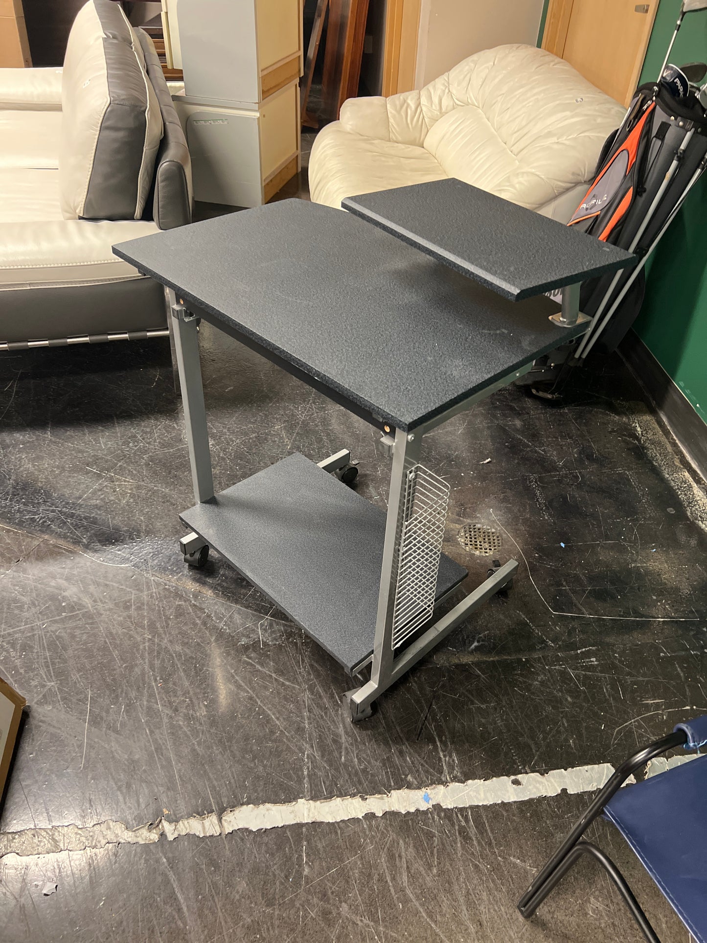Two-Tier Mobile Computer Desk with Silver Frame