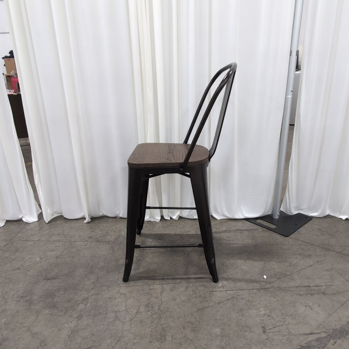 Industrial Dark Metal Bar Stool with Grey Cushion