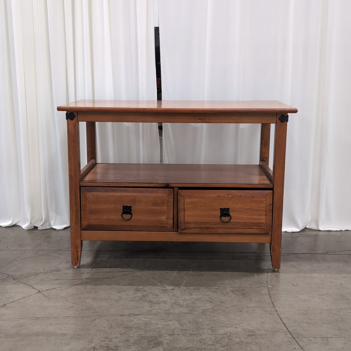 Cherry-Stained Wood End Table with Lower Shelf