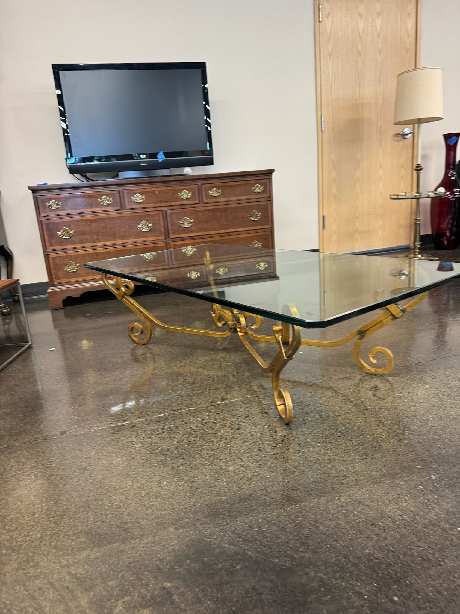 Designer Gold-Framed Glass Coffee Table