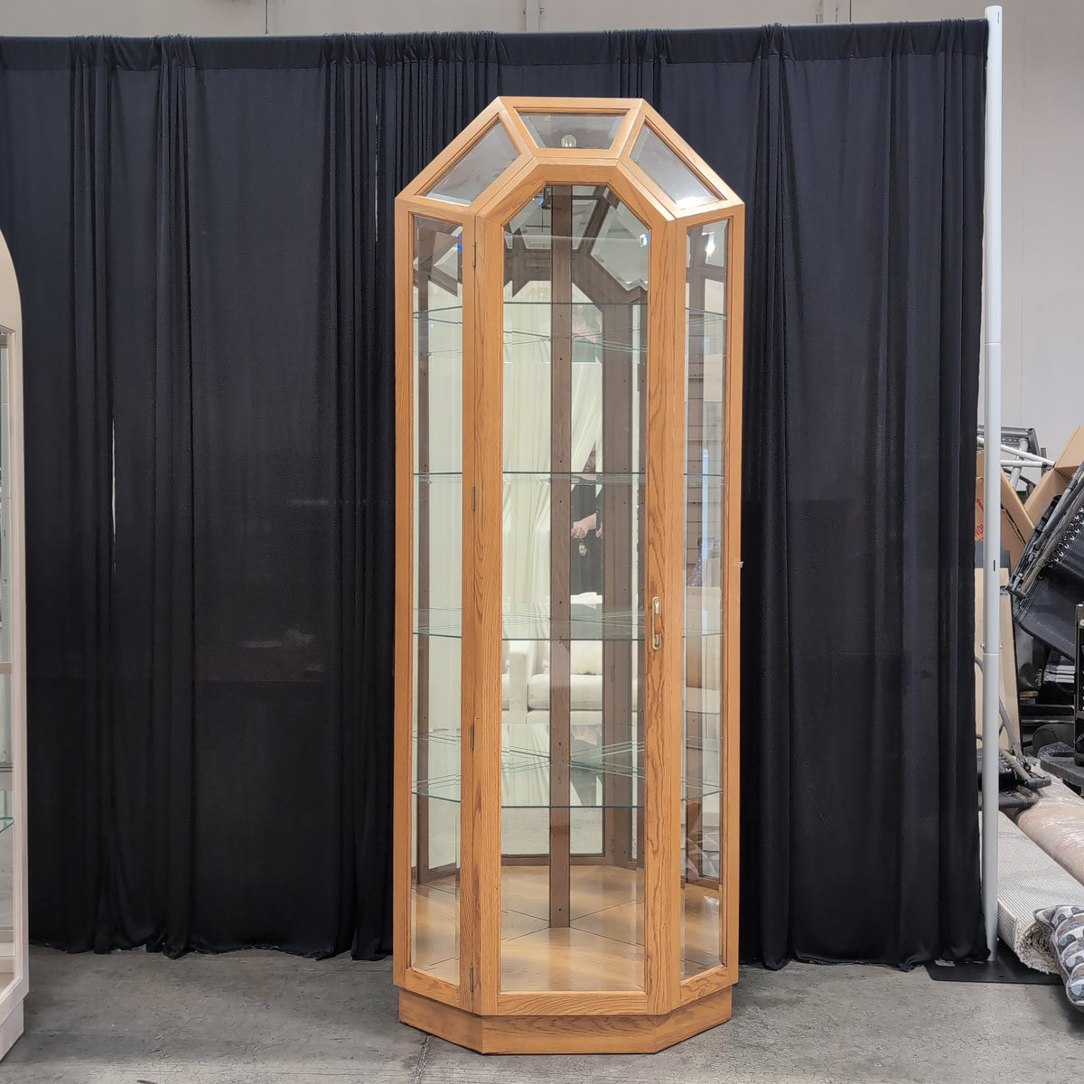 Light Wood Octagonal China Cabinet with Glass Shelves