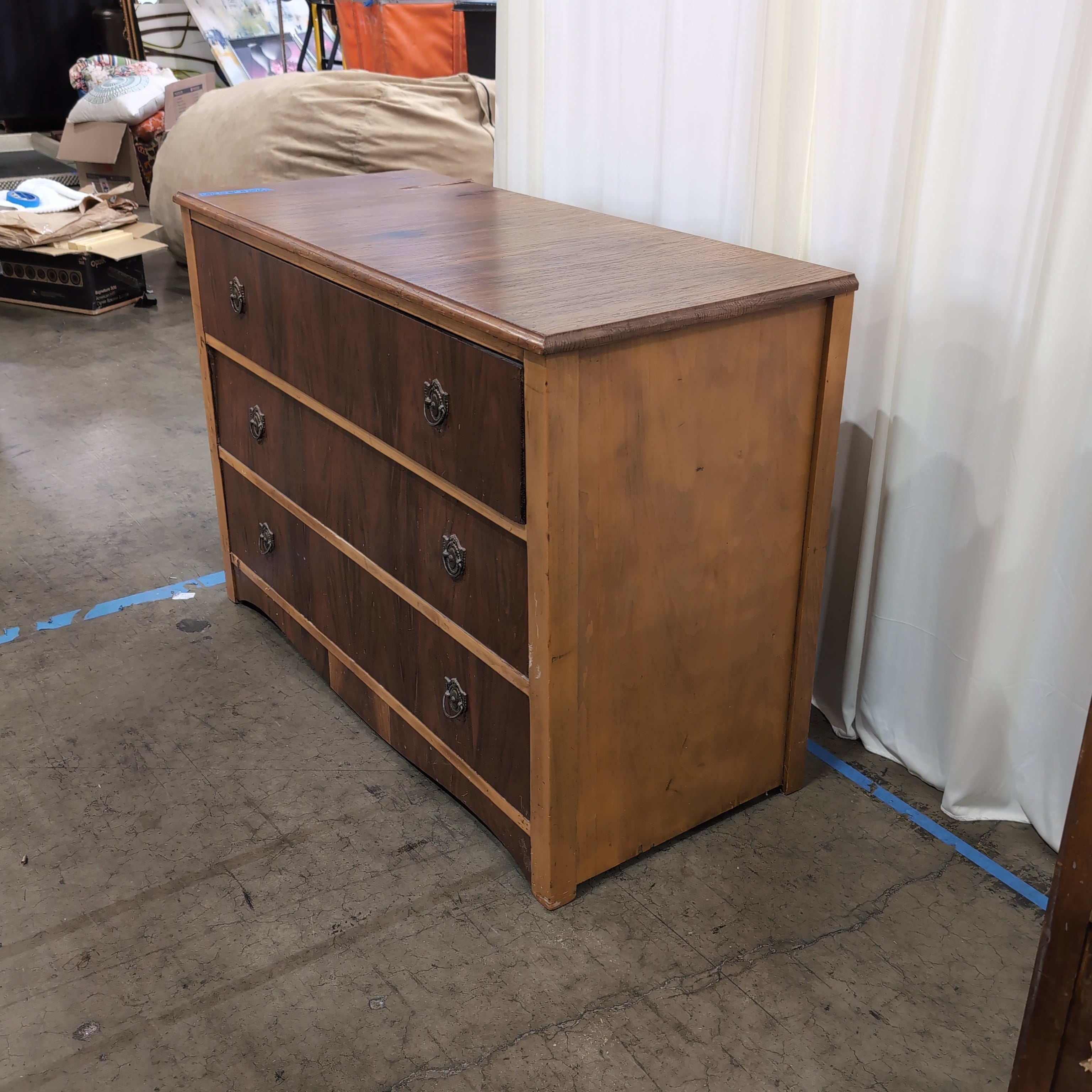 Vintage Style Wood Three-Drawer Dresser in Brown Stain