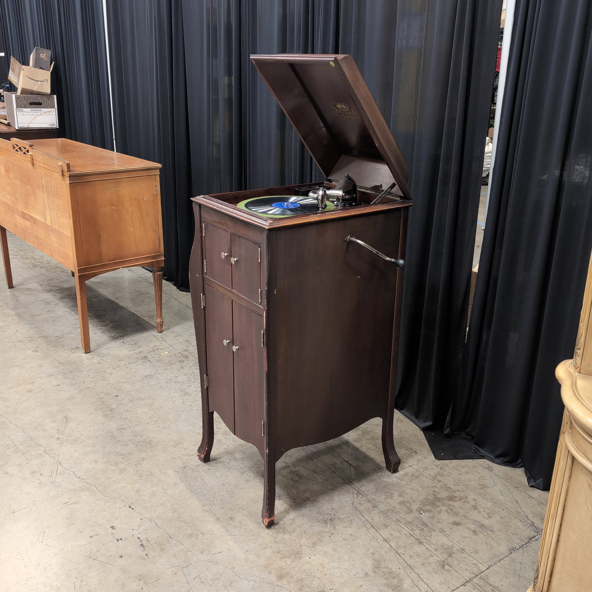 Dark Brown Wood Vintage Storage Cabinet with Double Doors
