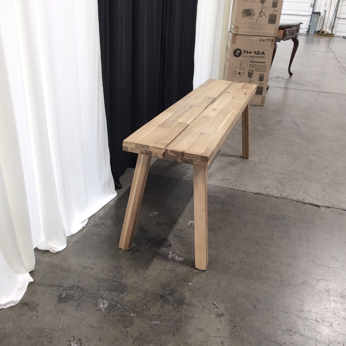 Light Wood Plank Top Bench