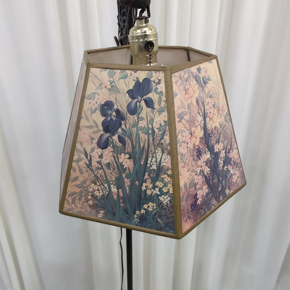 Ornate Cast Iron Floor Lamp with Floral Shade