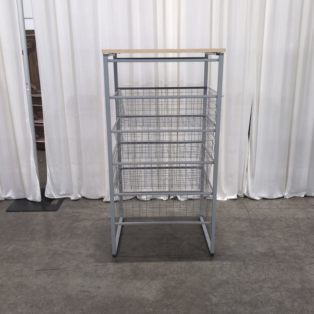 Light Wood Top Nightstand with Two Wire Baskets
