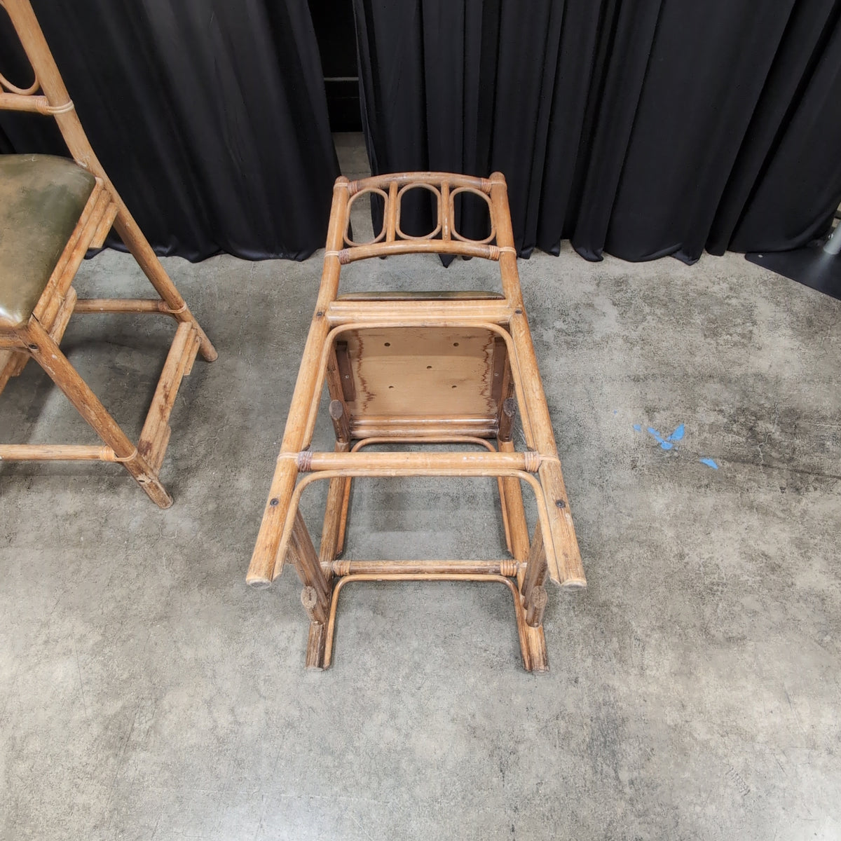 Vintage Bamboo Frame Dining Chair with Green Seat
