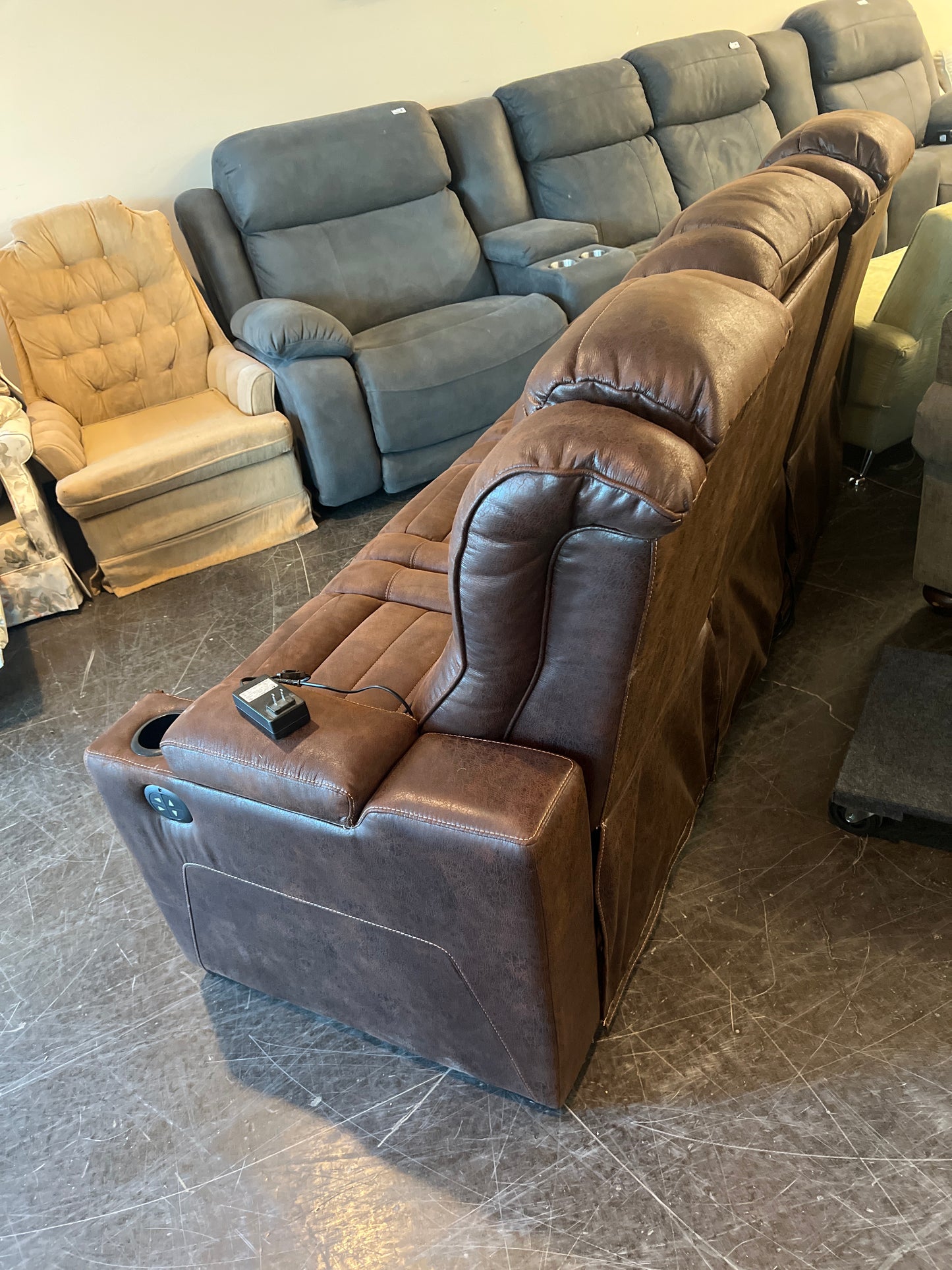 Brown Reclining Sofa with Cup Holders