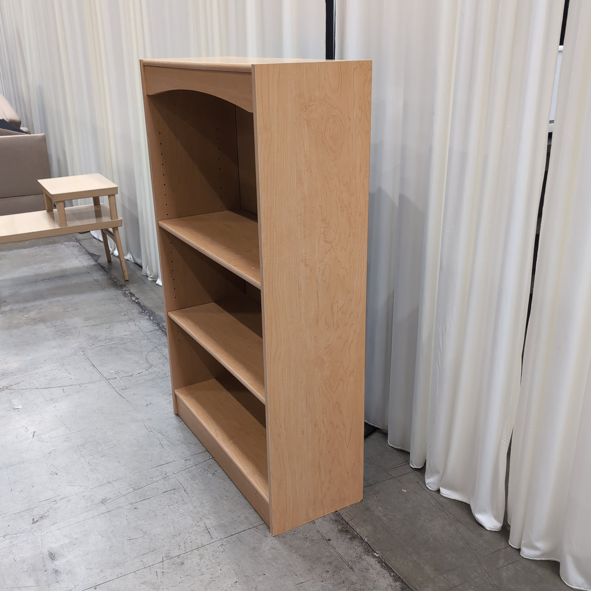 Light Wood Three-Shelf Bookcase with Arched Top