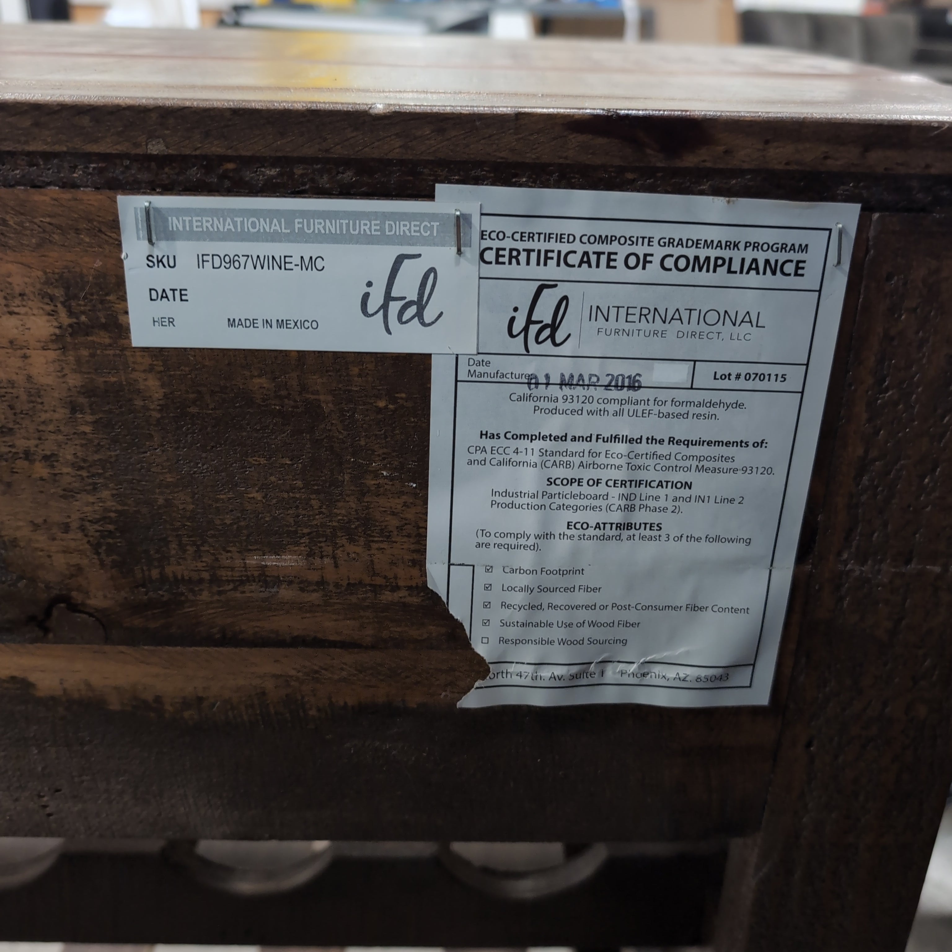 Rustic Wood End Table with Wine Rack Storage