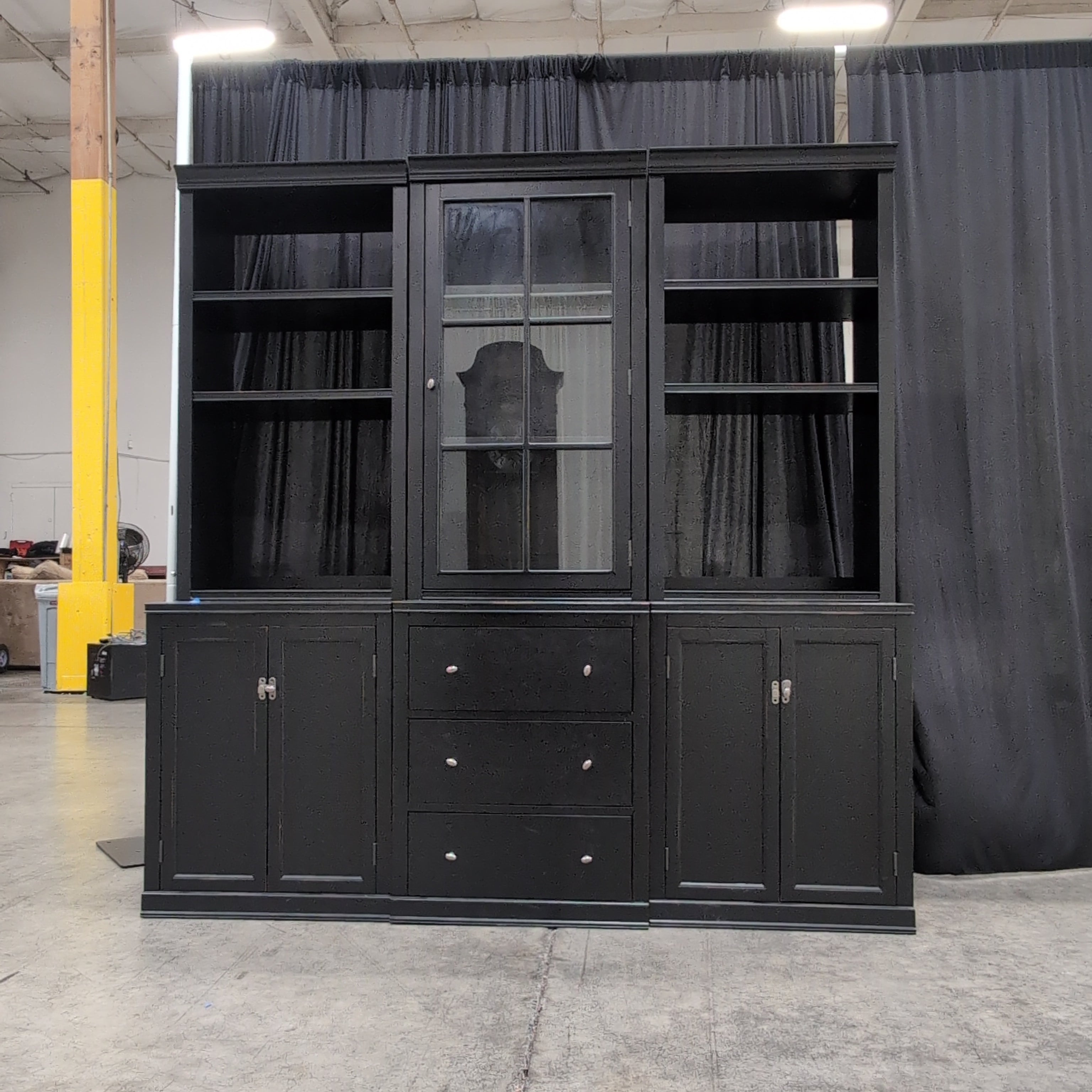 Black Wood Display China Cabinet with Glass Doors