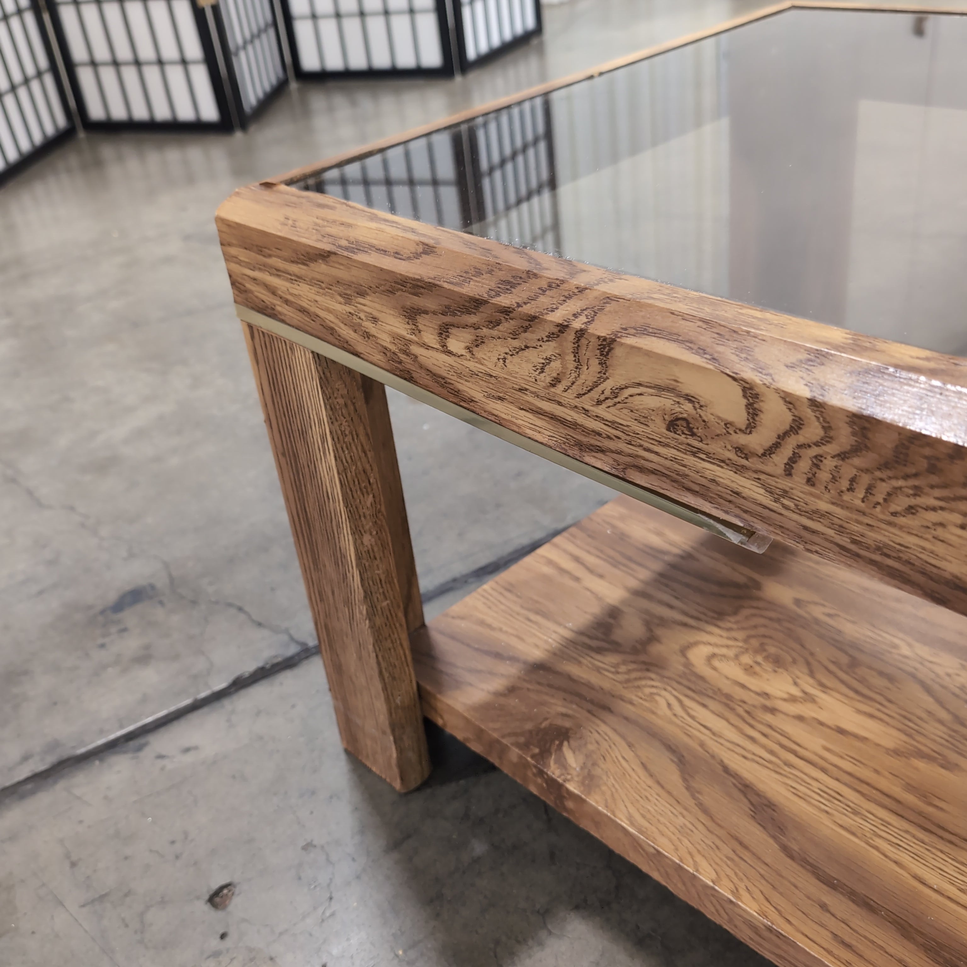 Rectangular Wood Coffee Table with Glass Top