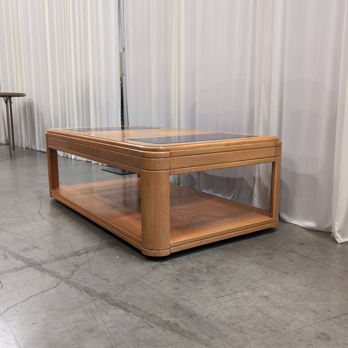 Rectangular Blonde Wood Coffee Table with Glass Inserts