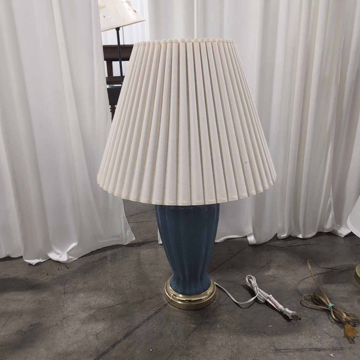 Pleated Fabric Shade Blue Ceramic Table Lamp