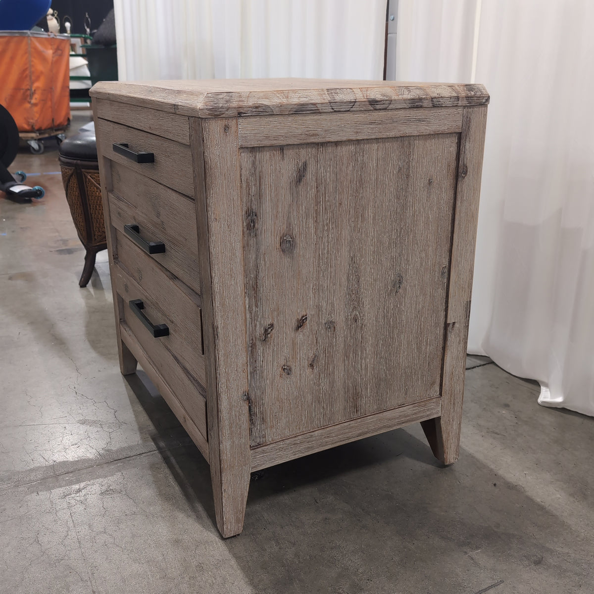 Rustic Light Brown Wood Nightstand with Three Drawers