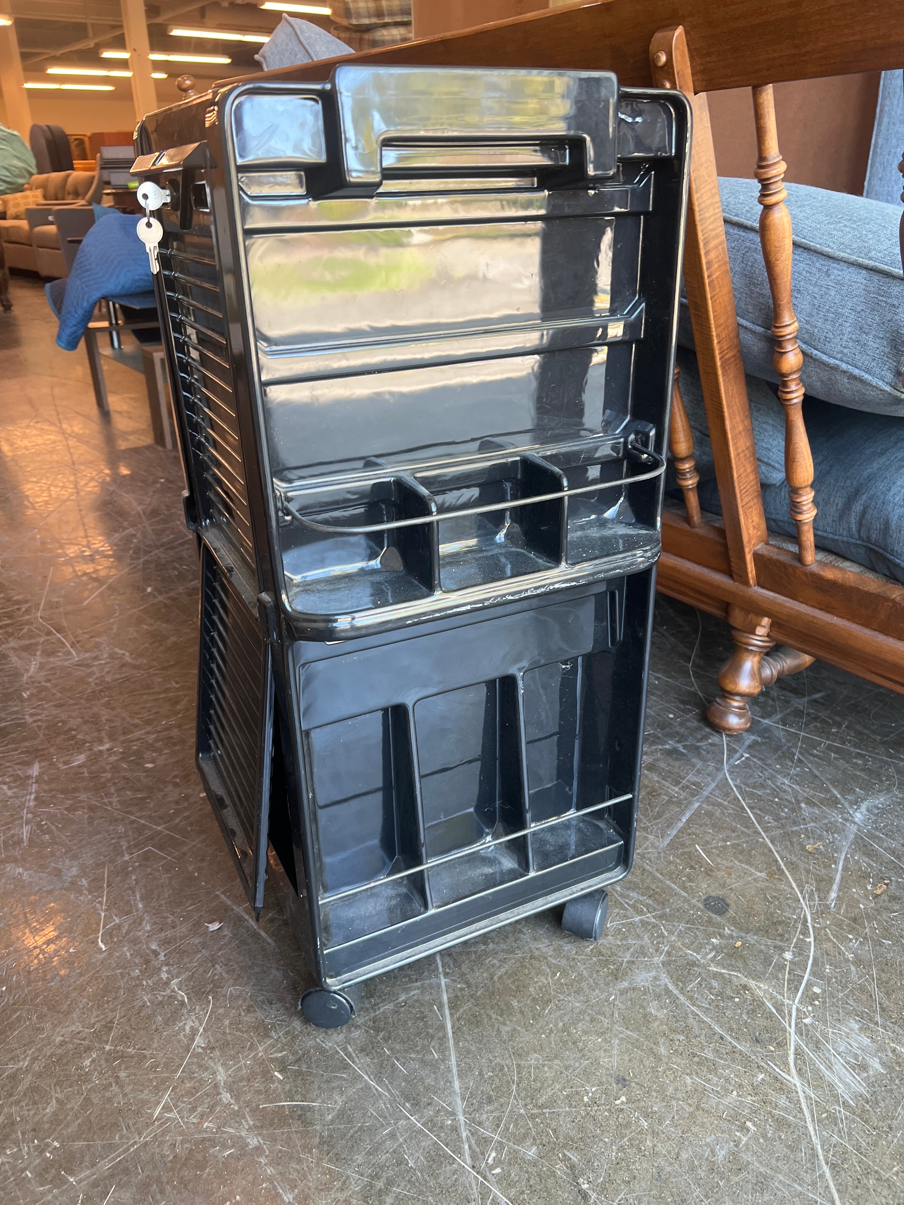 Black Plastic Rolling Storage Cart with Multiple Compartments