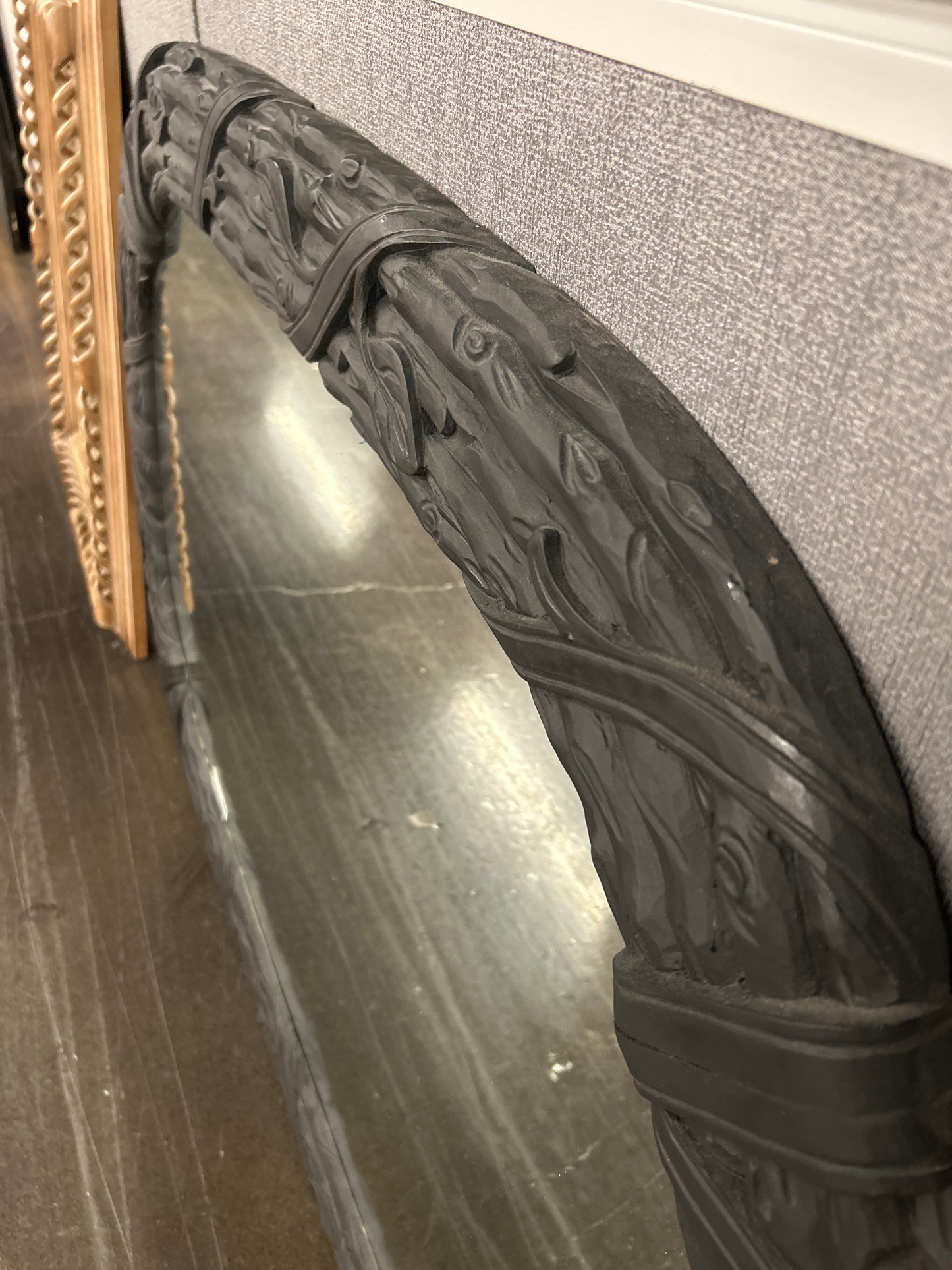 Black Textured Oval Mirror