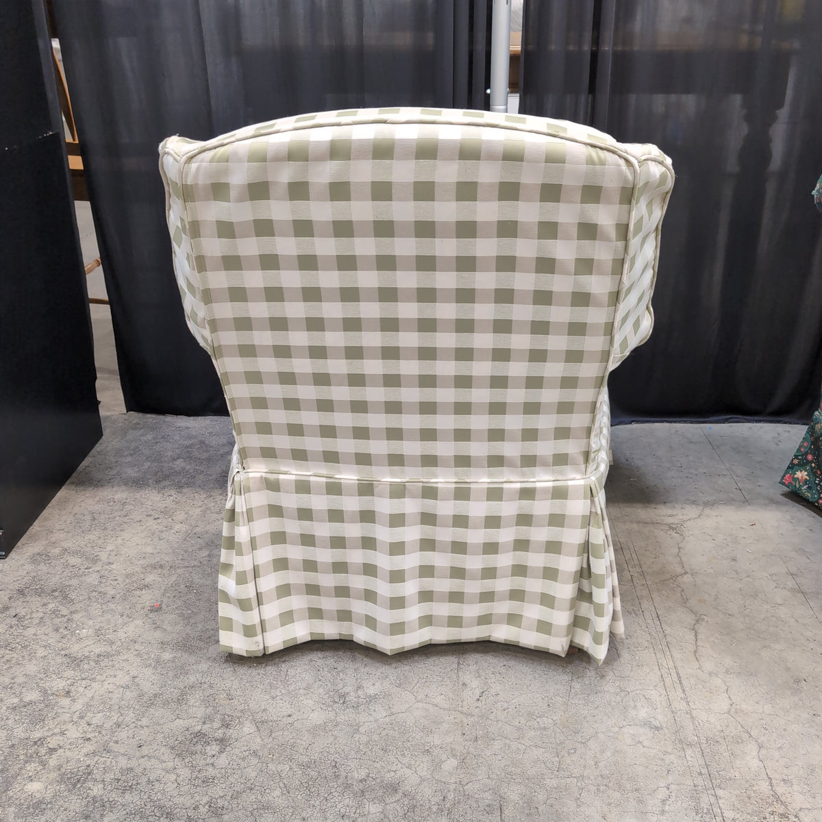 Light Green Gingham Skirted Armchair