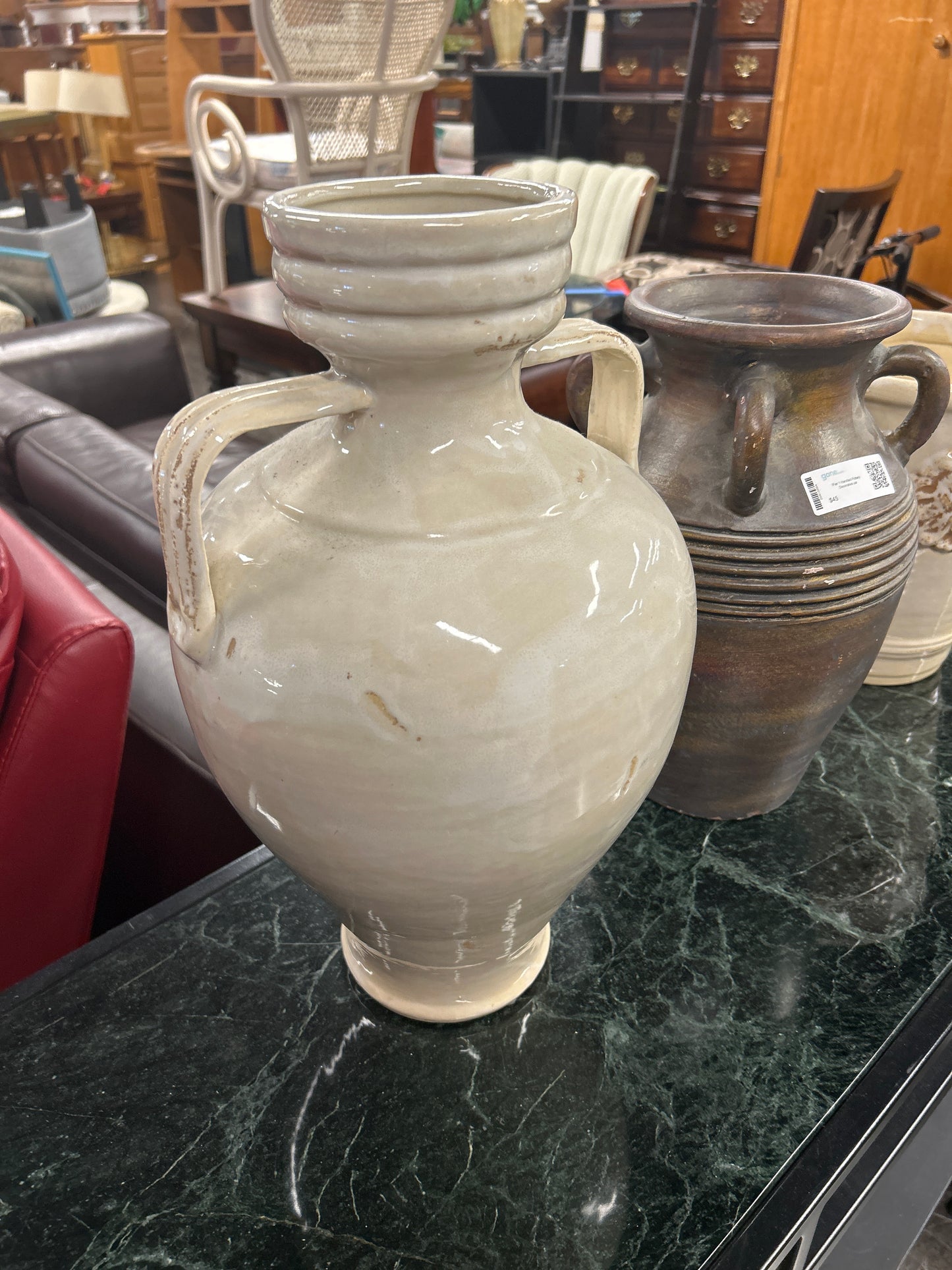 Decorative Cream Colored Vase with Handles