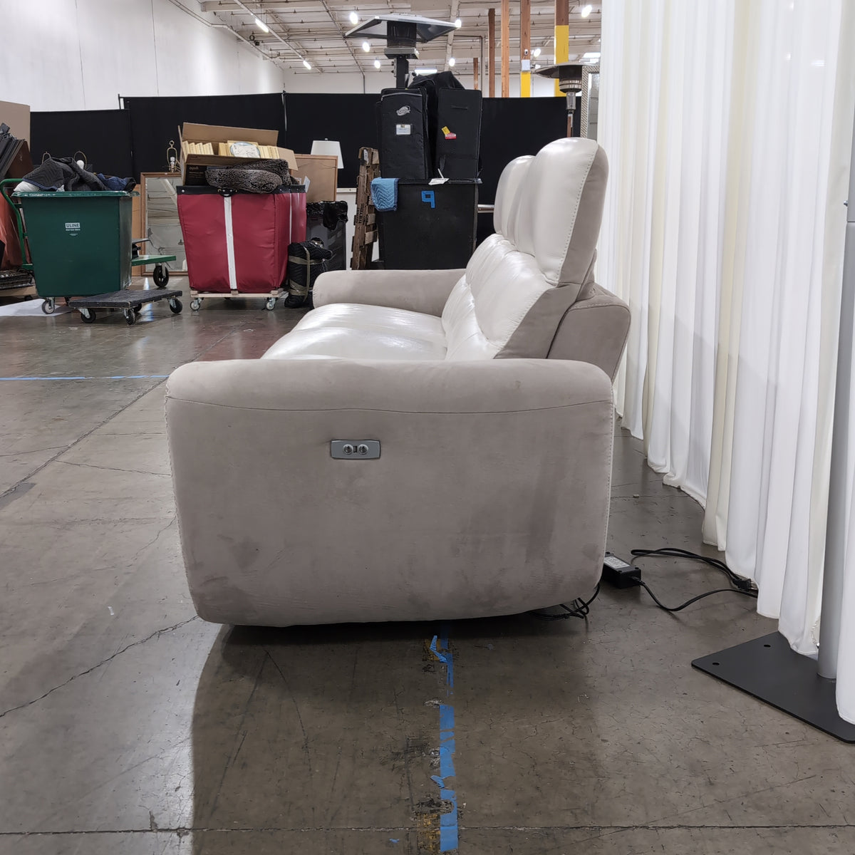 Prime Resource Int Two-Tone Leather Power Recliner Couch with Padded Backs