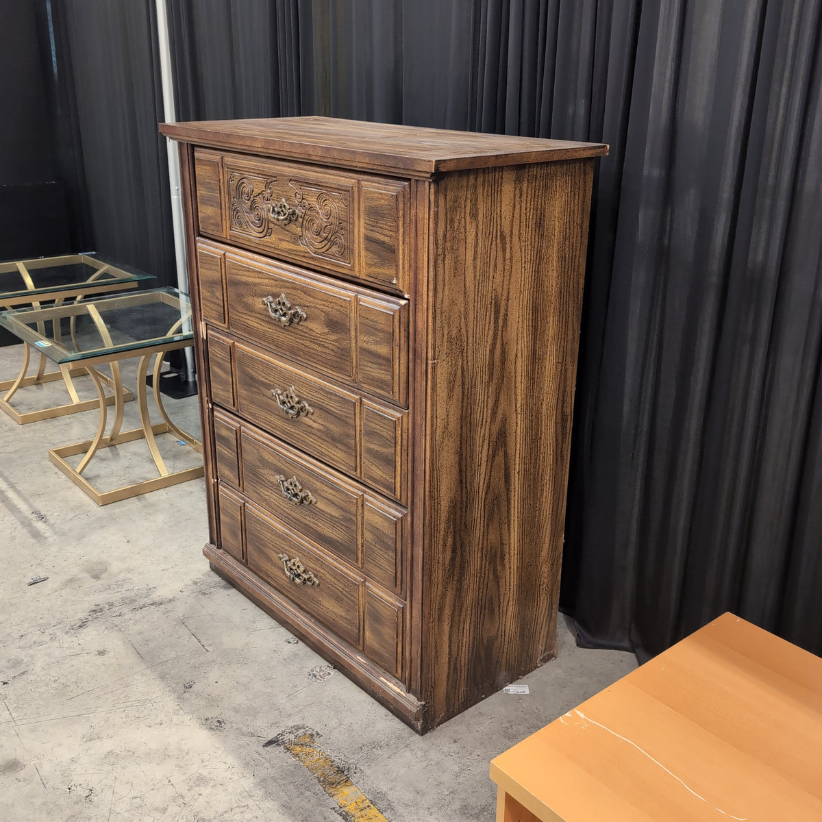 Traditional Brown Wood Five-Drawer Dresser