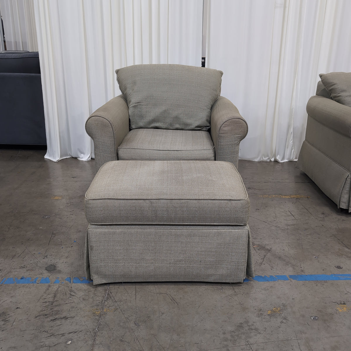 Bassett Furniture Sage Green Rolled Arm Armchair and Ottoman Set