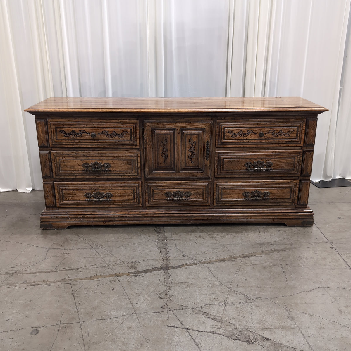Ornate French Provincial Style Wood Dresser with Carved Details