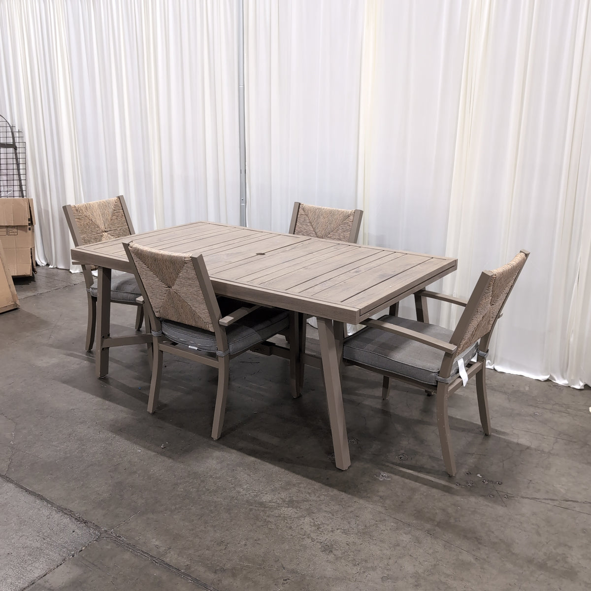Rectangular Slatted Wood Outdoor Dining Table with Umbrella Hole