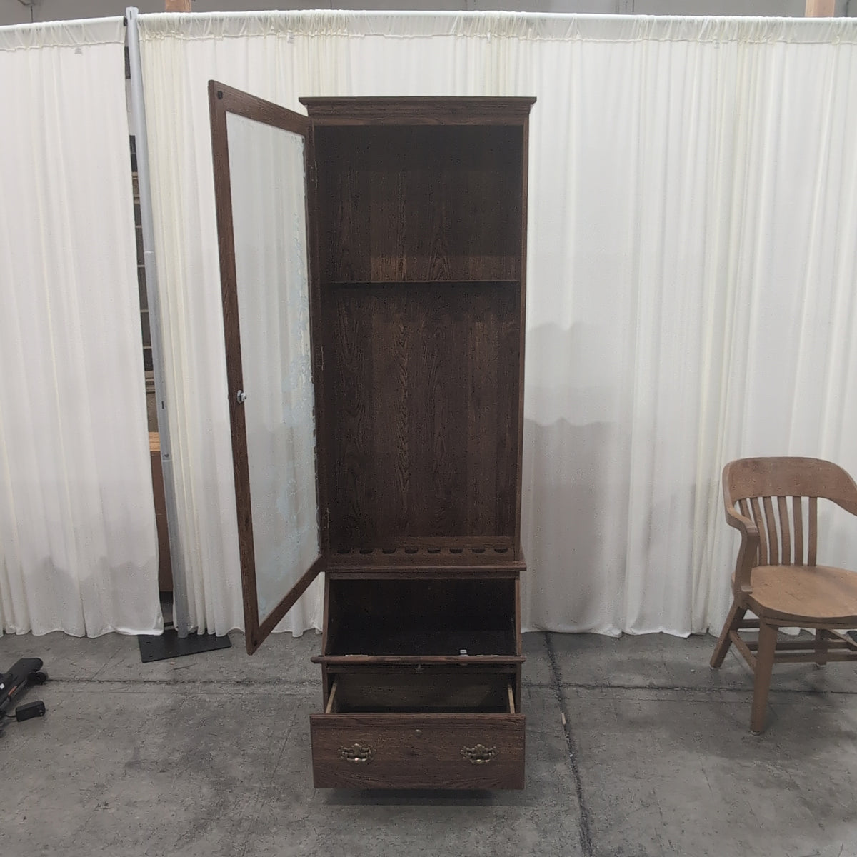 Dark Brown Wood China Cabinet with Etched Wildlife Glass