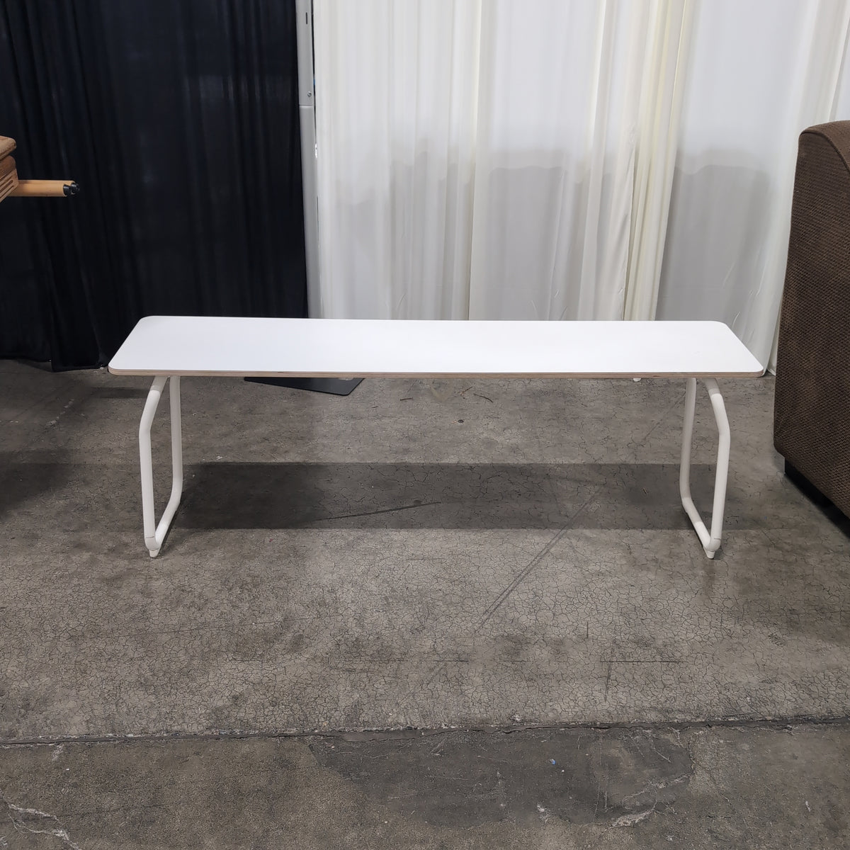 White Minimalist Rectangular Bench with Metal Frame