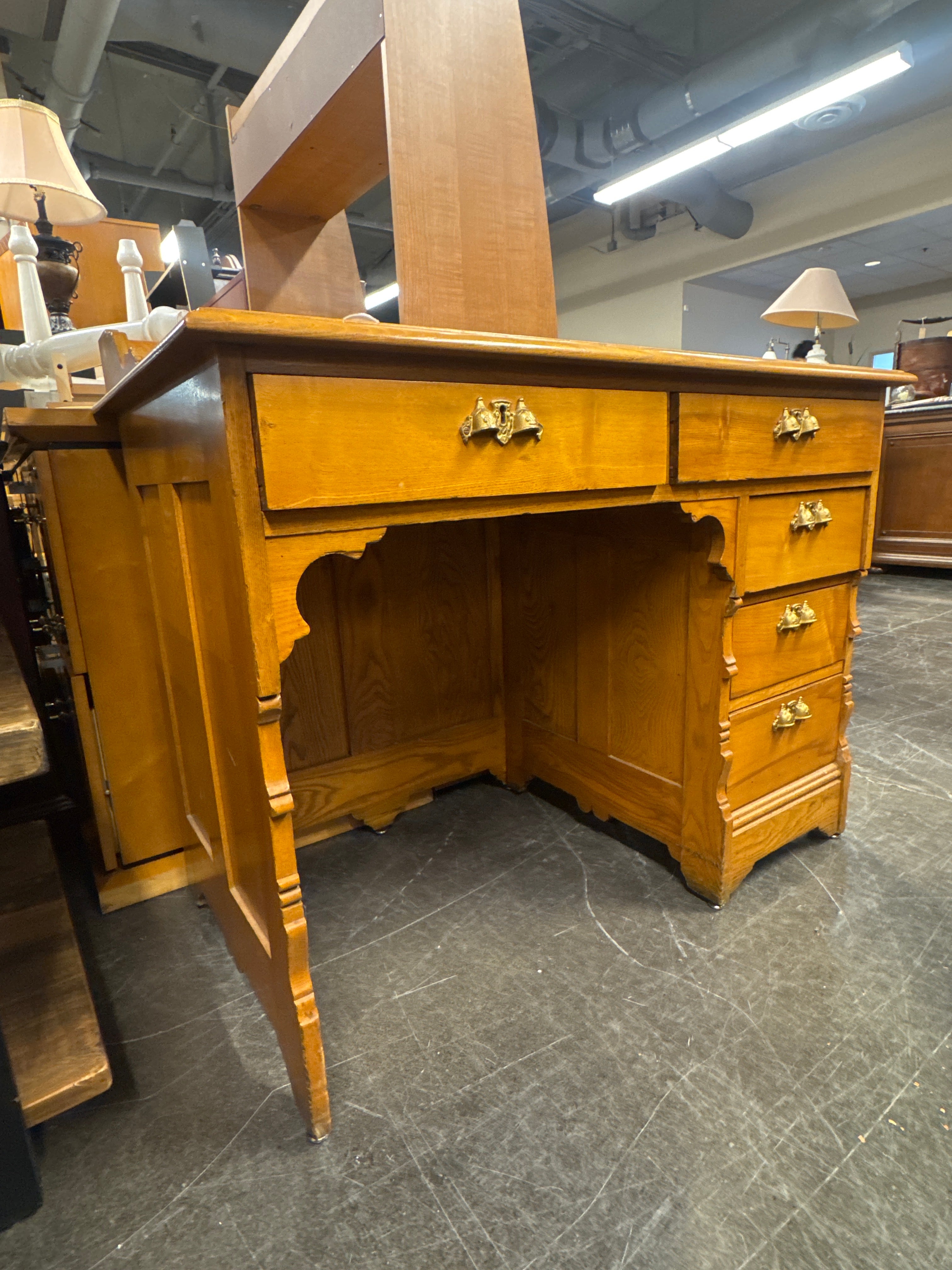 Vintage Wood Desk with Drawer Storage