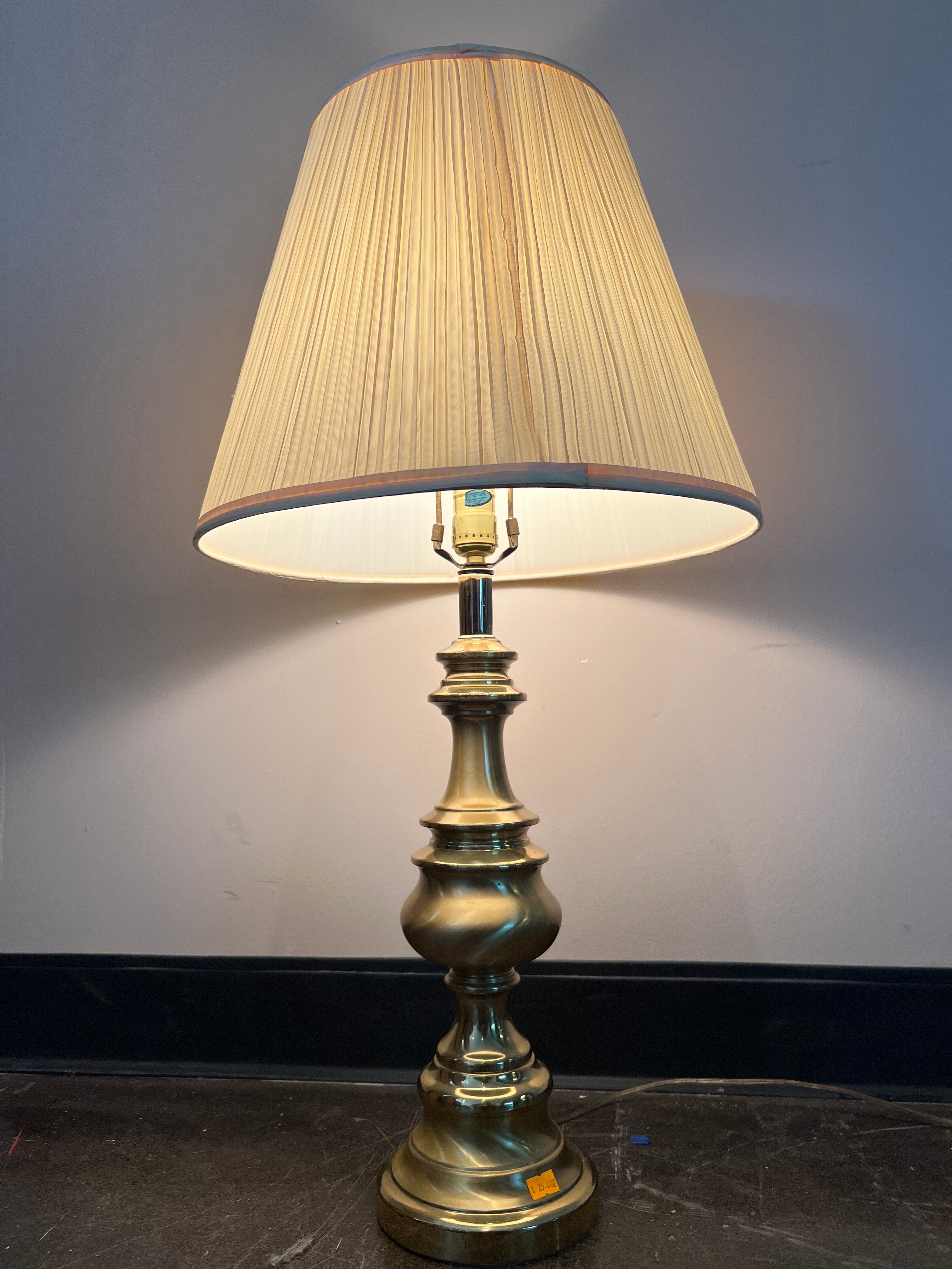 Brass Tone Traditional Table Lamp with Pleated Shade