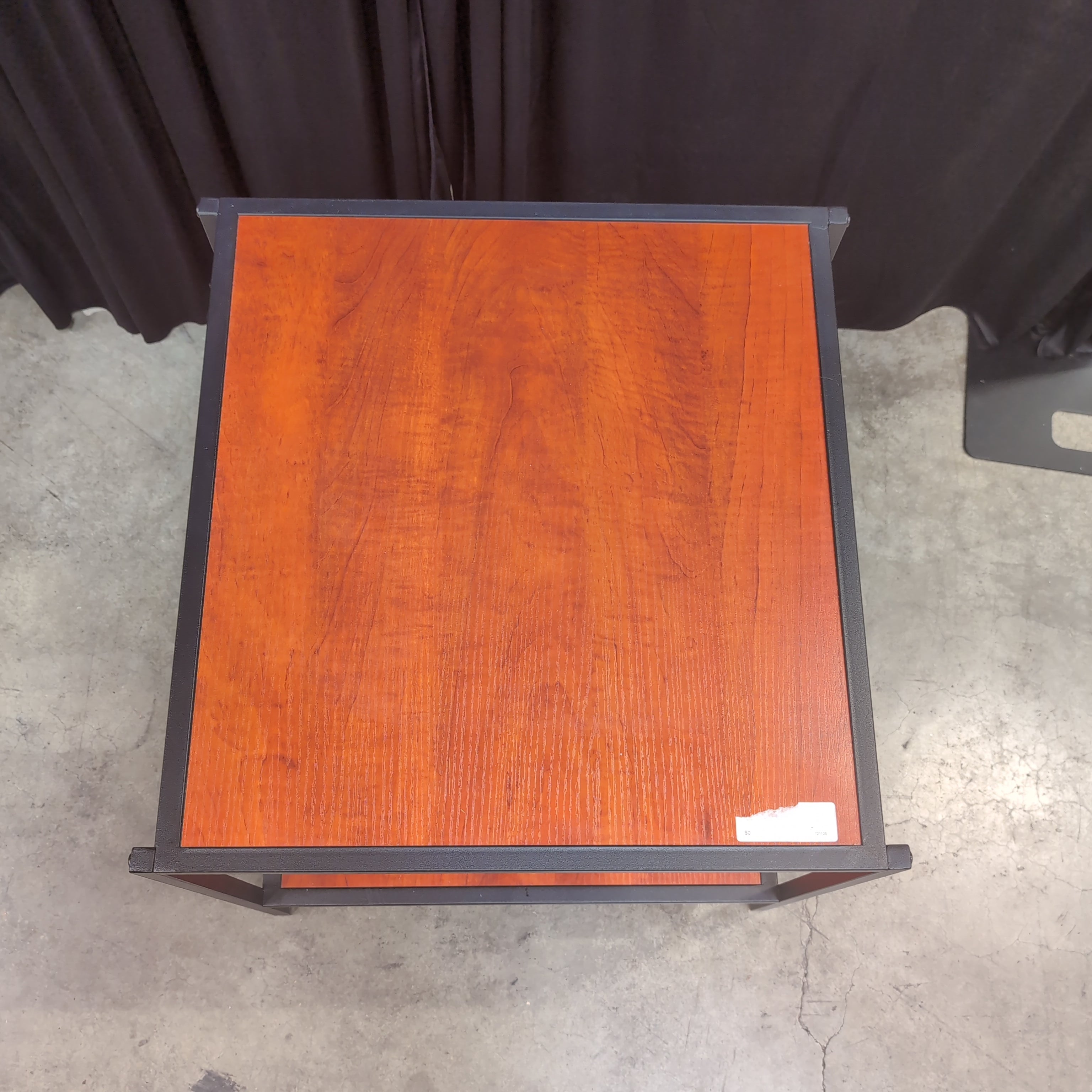 Black Metal Two-Tier End Table with Cherry-Finish Shelves