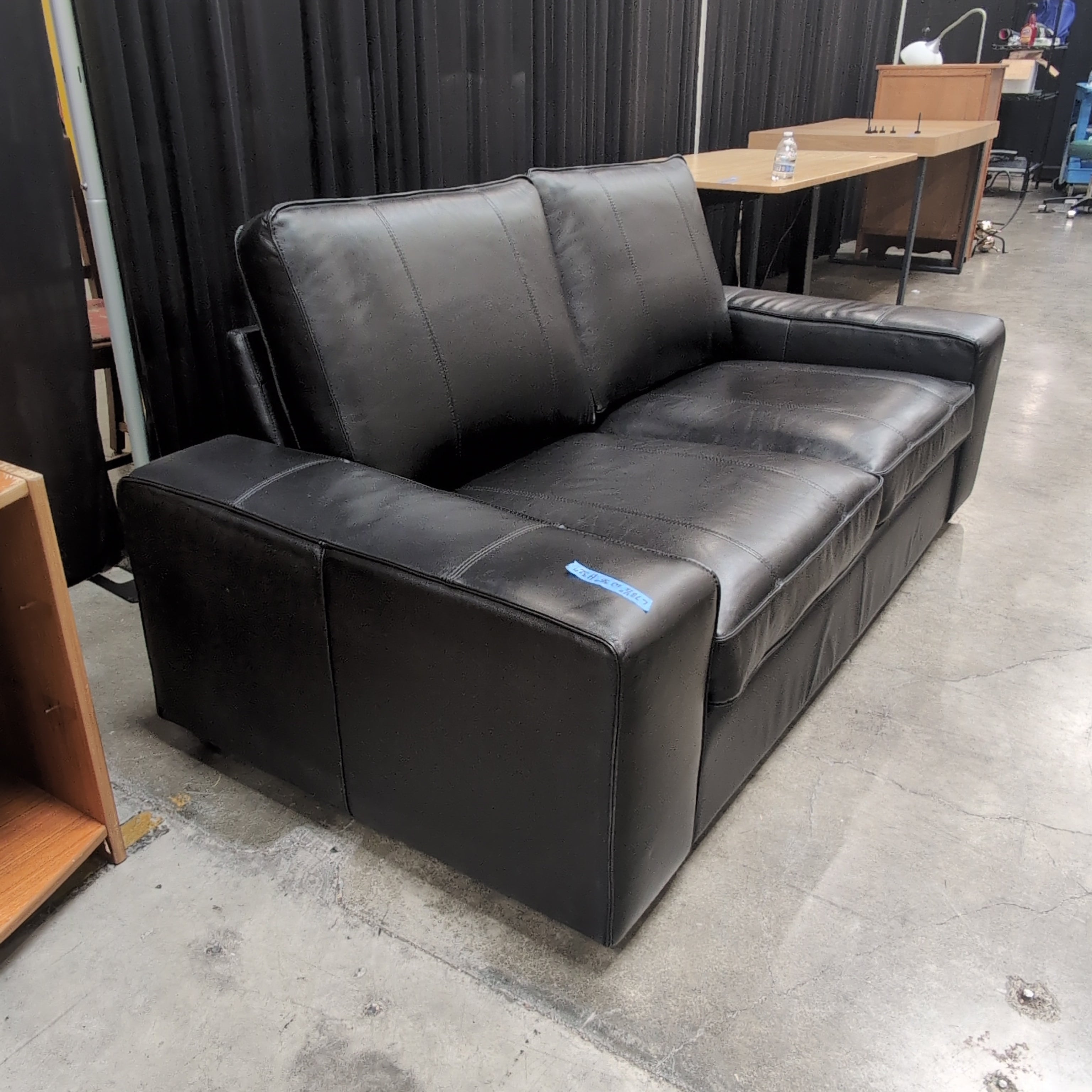 Modern Black Faux Leather Couch with Square Arms