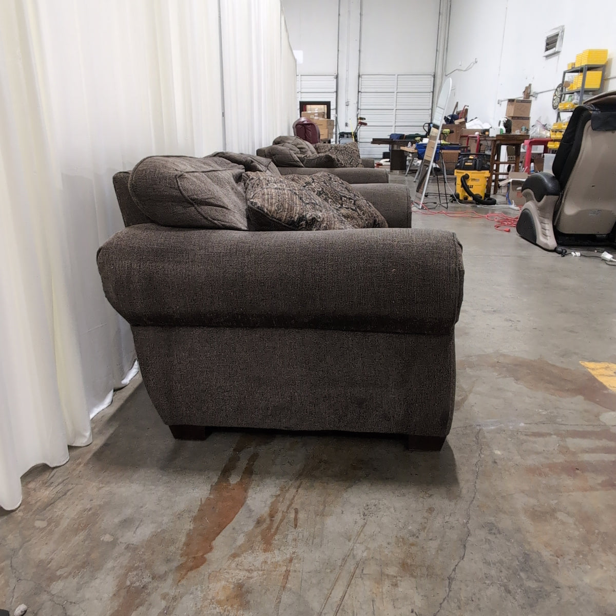 Dark Gray Fabric Loveseat with Rolled Arms