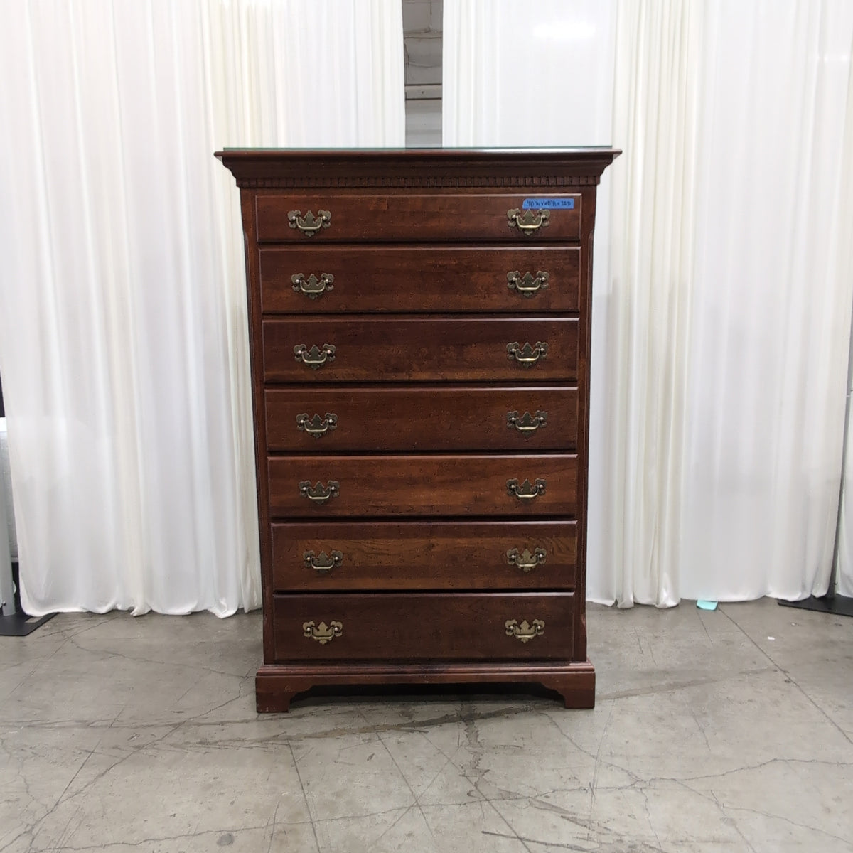 Traditional Dark Wood Six-Drawer Dresser with Brass Pulls