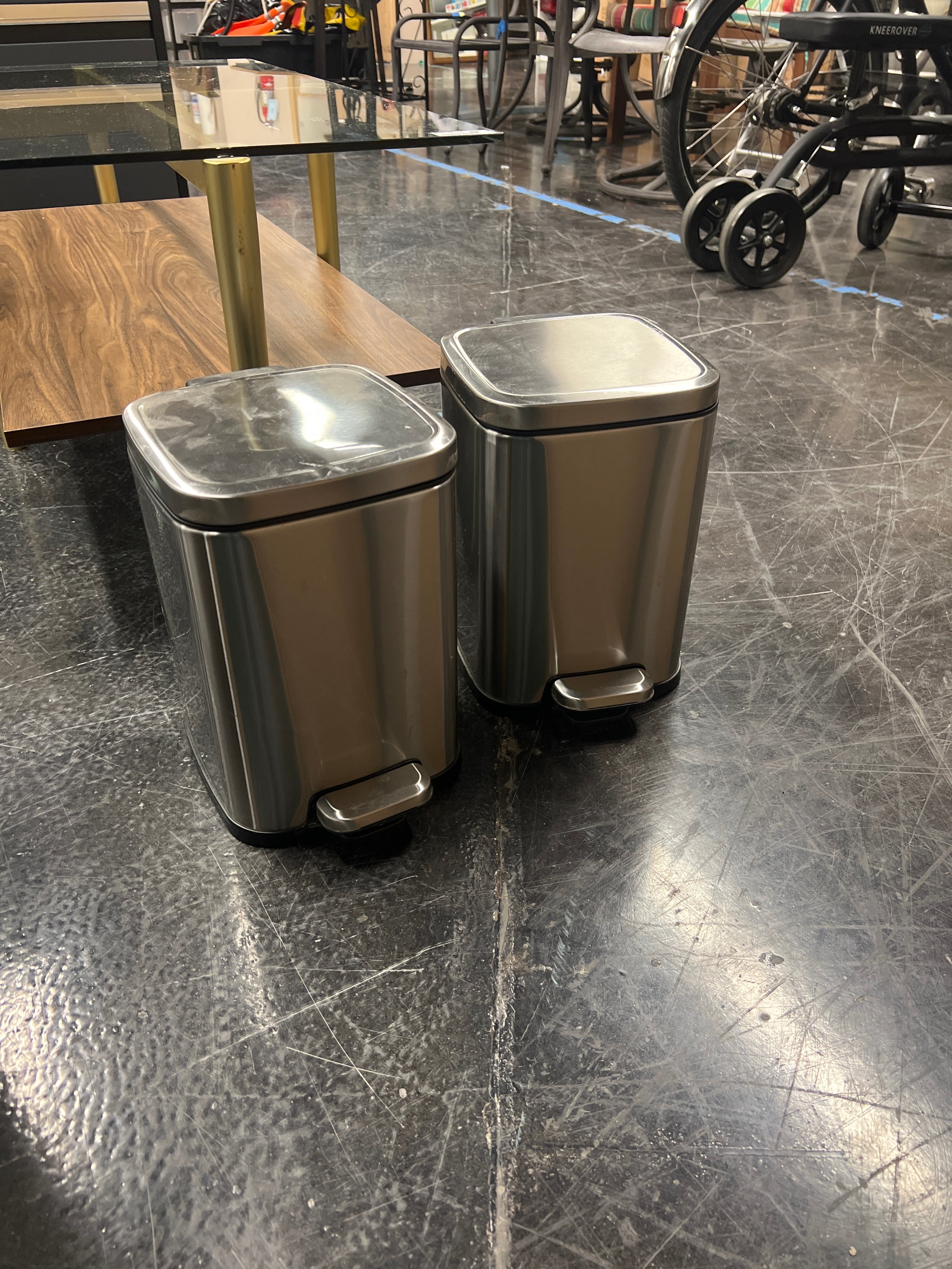 Modern Stainless Steel Small Pedal Waste Bins, Set of Two