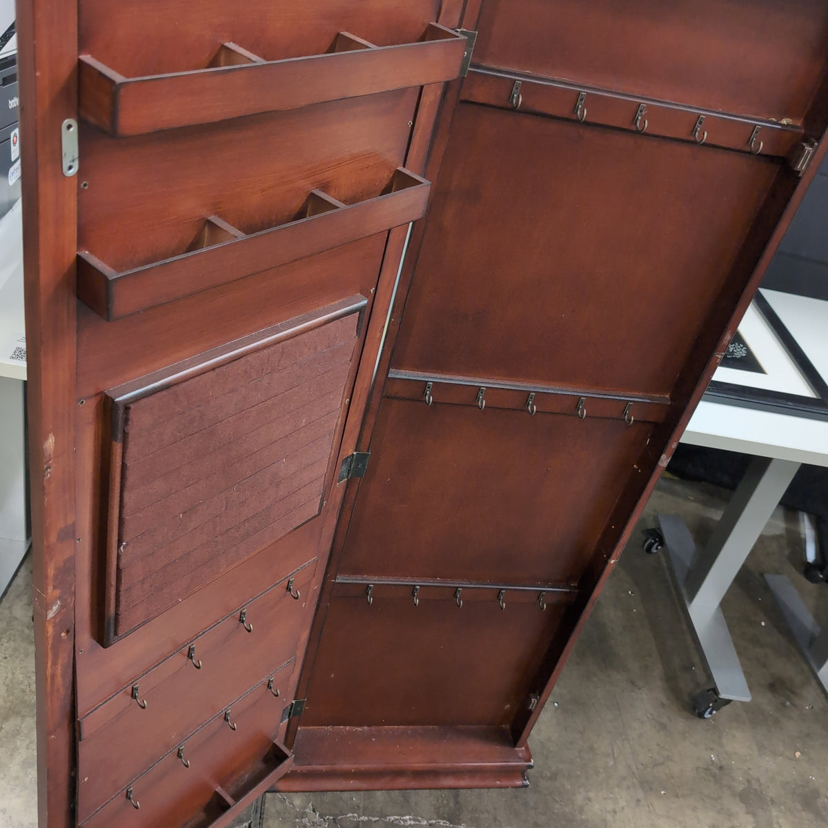 Dark Wood Mirrored Jewelry Armoire