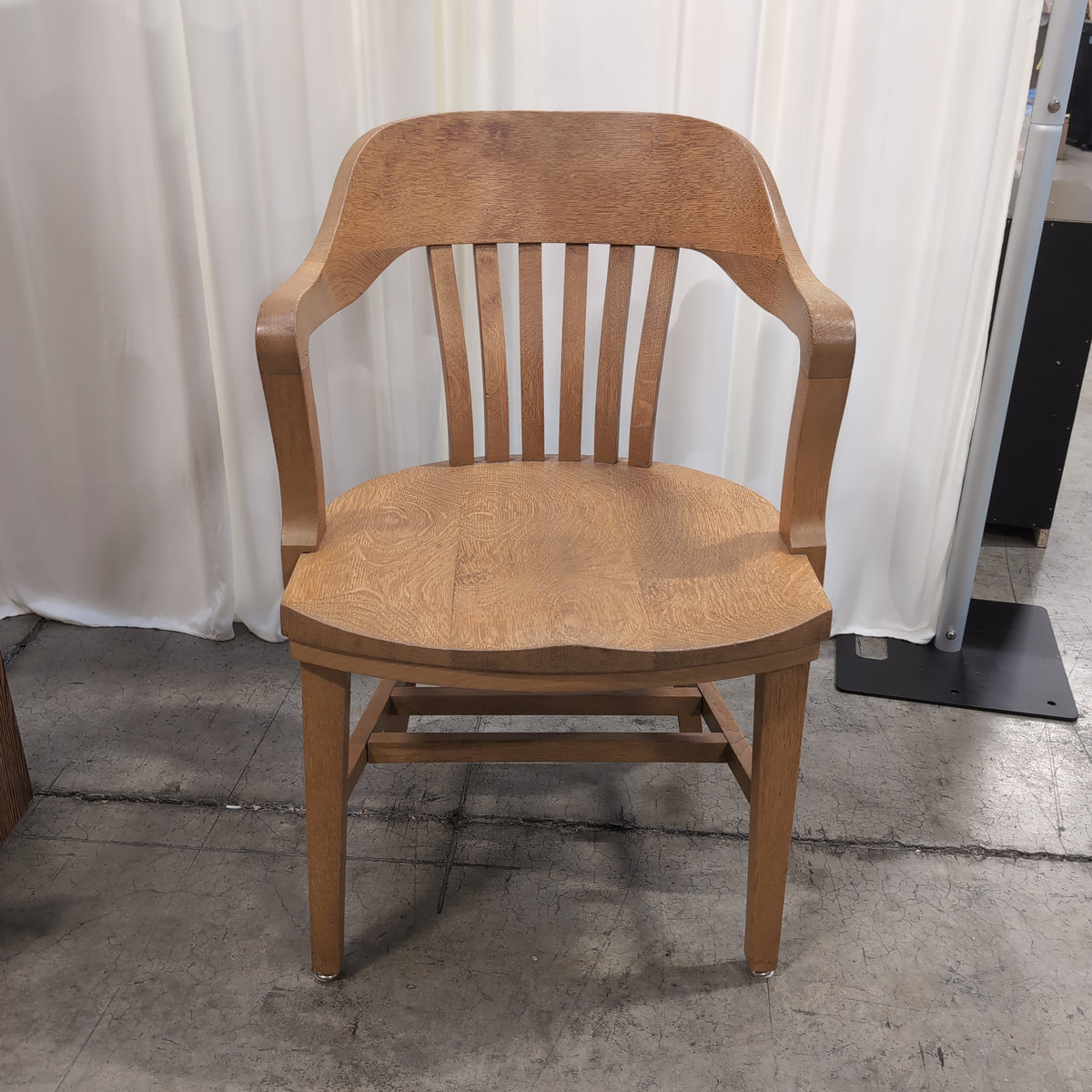 Golden Oak Curved Back Arm Chair with Slatted Spindles