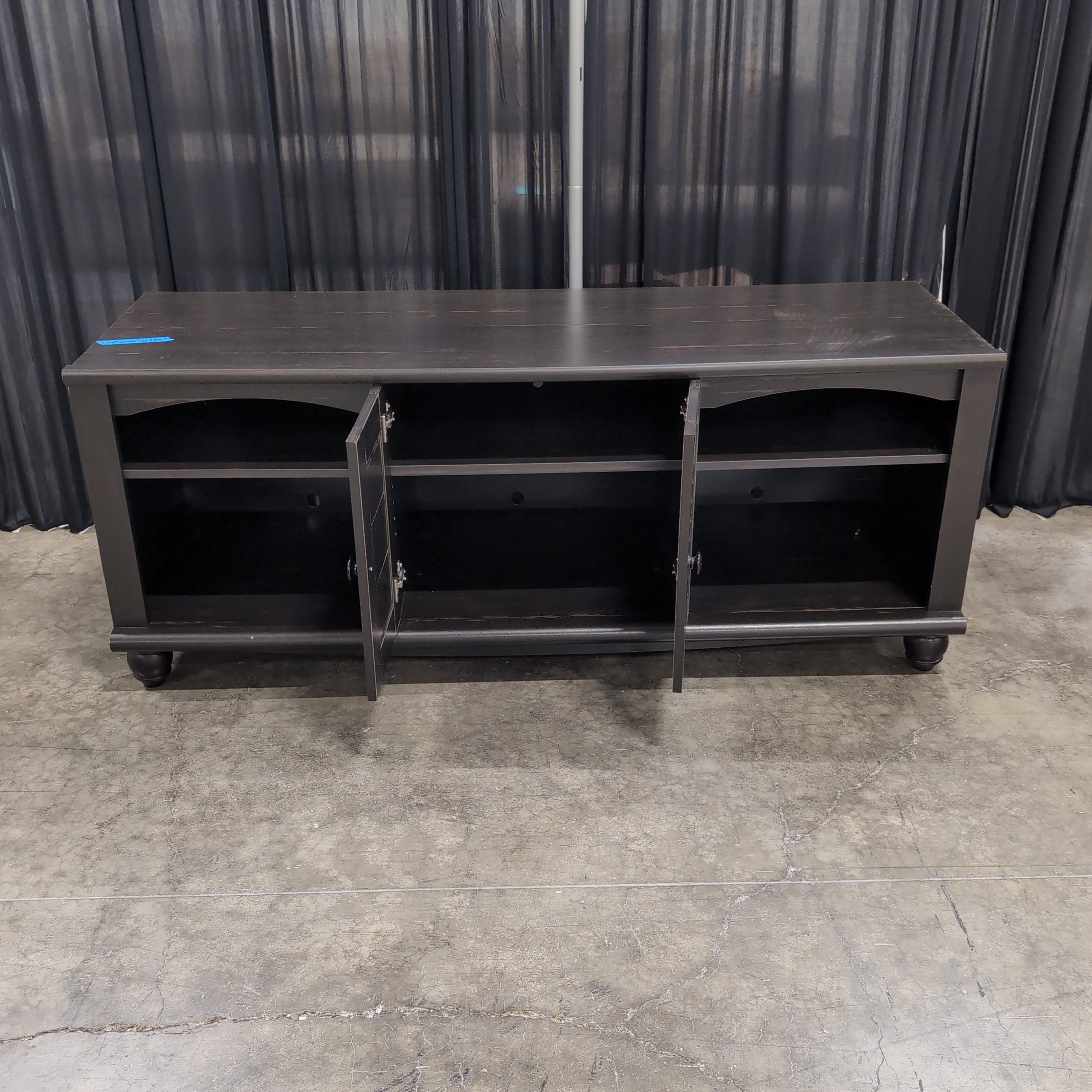 Dark Espresso Wood TV Stand with Louvered Doors