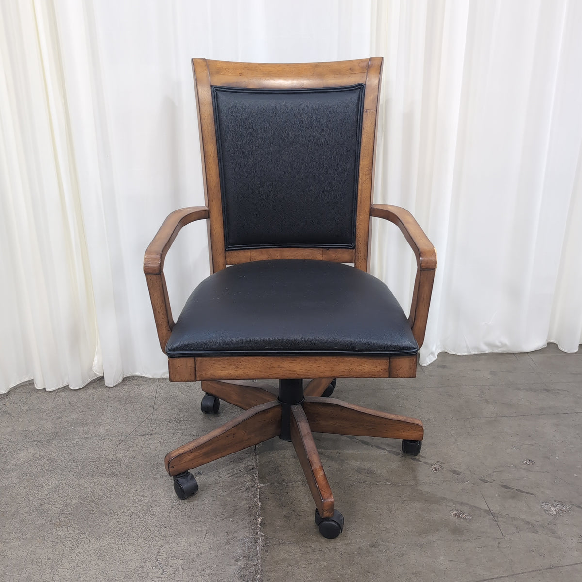 Mid-Century Style Wood Frame Armchair with Black Upholstery