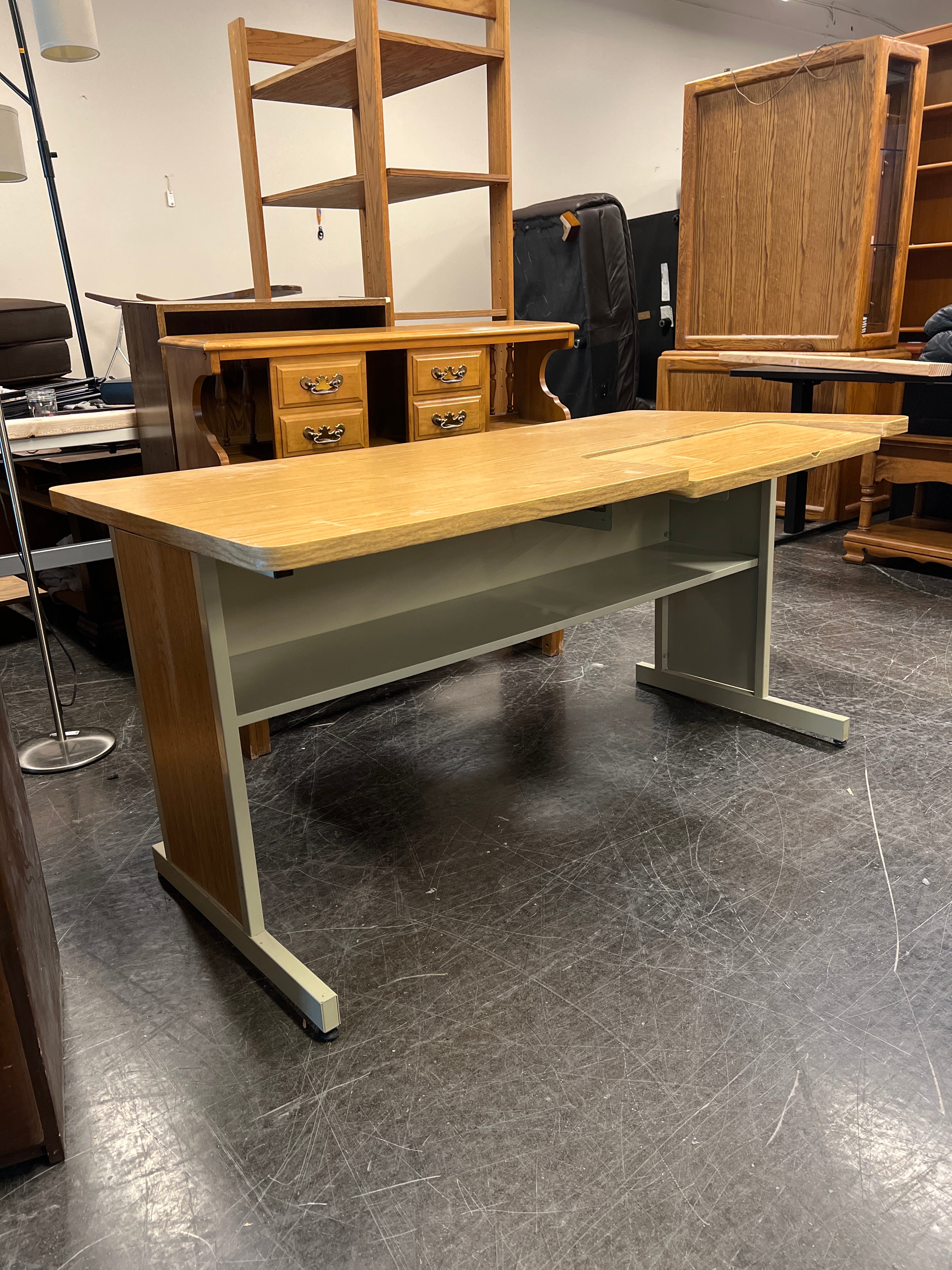 Vintage Laminate Office Desk with Cable Cutout Damage