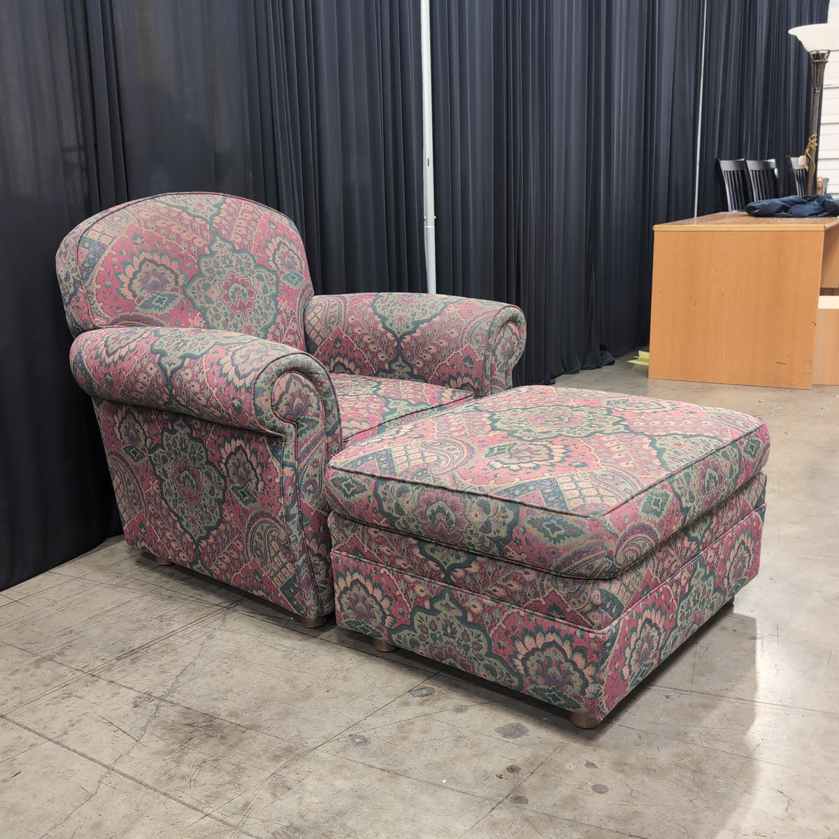 Burgundy Green Paisley Patterned Club Chair