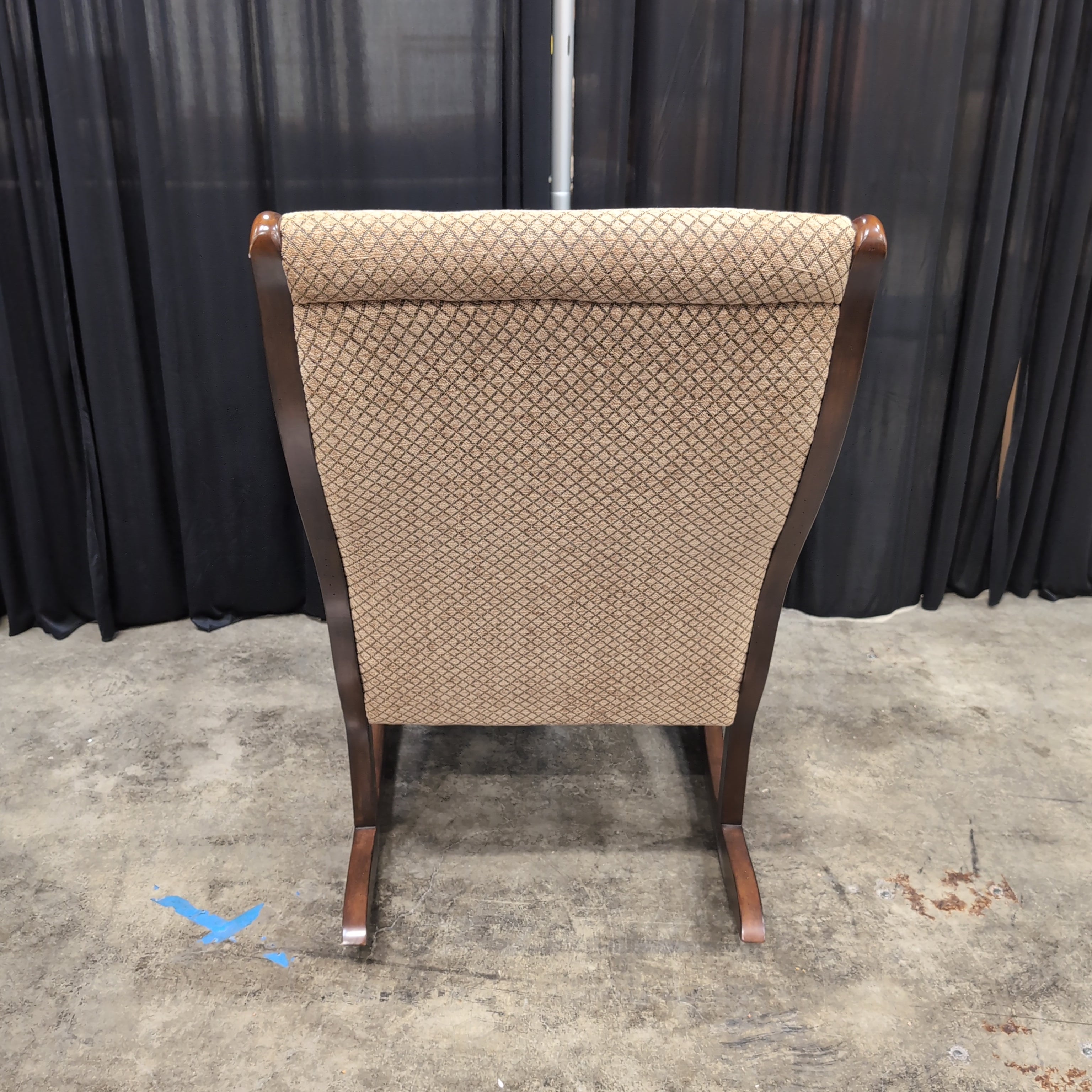 Traditional Dark Wood Rocking Chair with Patterned Upholstery