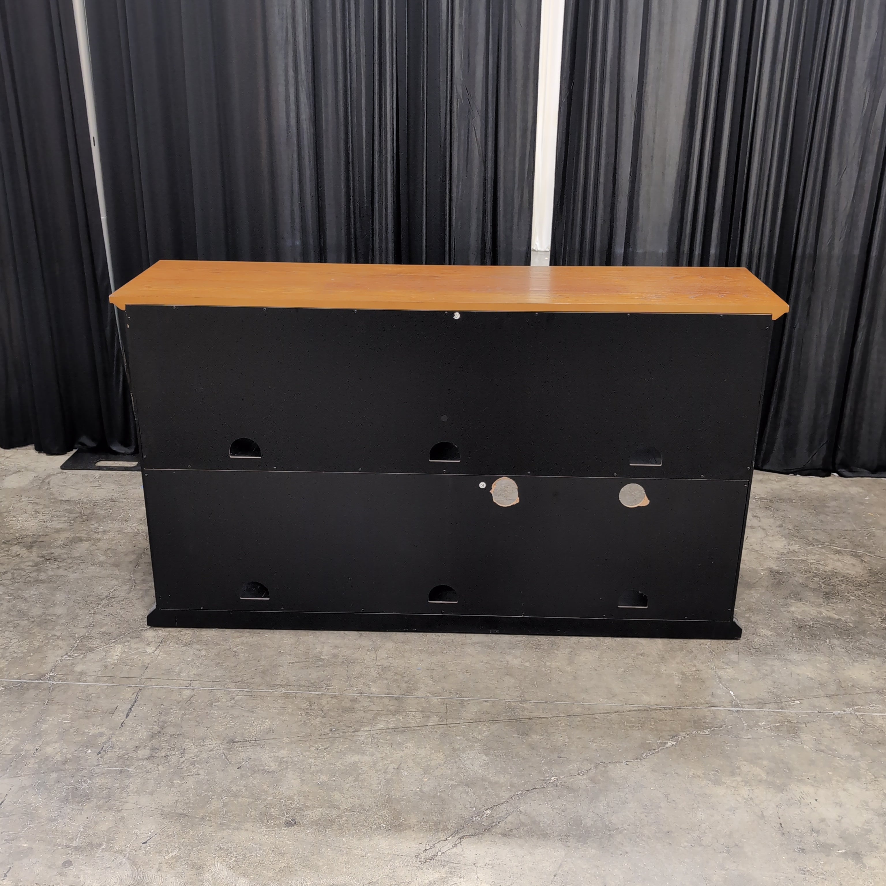 Two-Tone Wood and Black TV Stand with Geometric Shelving