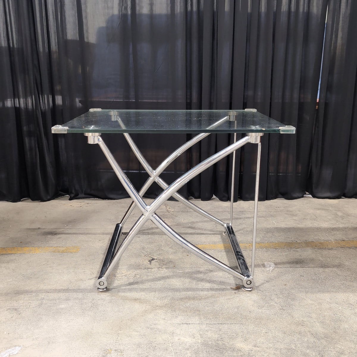 Modern Chrome X-Base Glass End Table