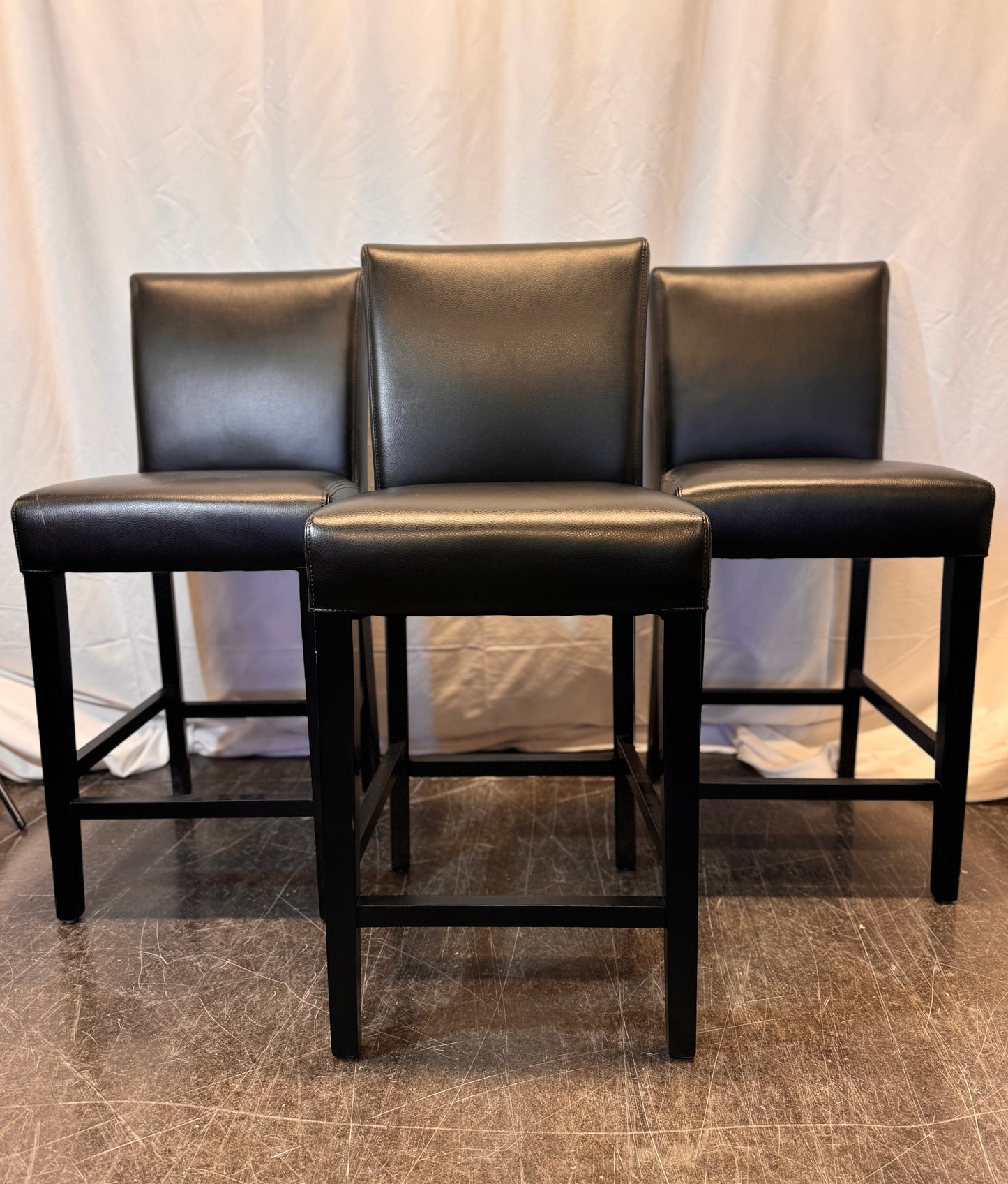 Crate and Barrel: Lowe Onyx Leather Counter Stool with Ebony Wood Legs (Three Available)