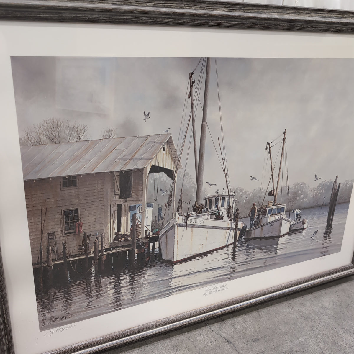 John Barber Fishing Boats Framed Art Print with Rustic Frame