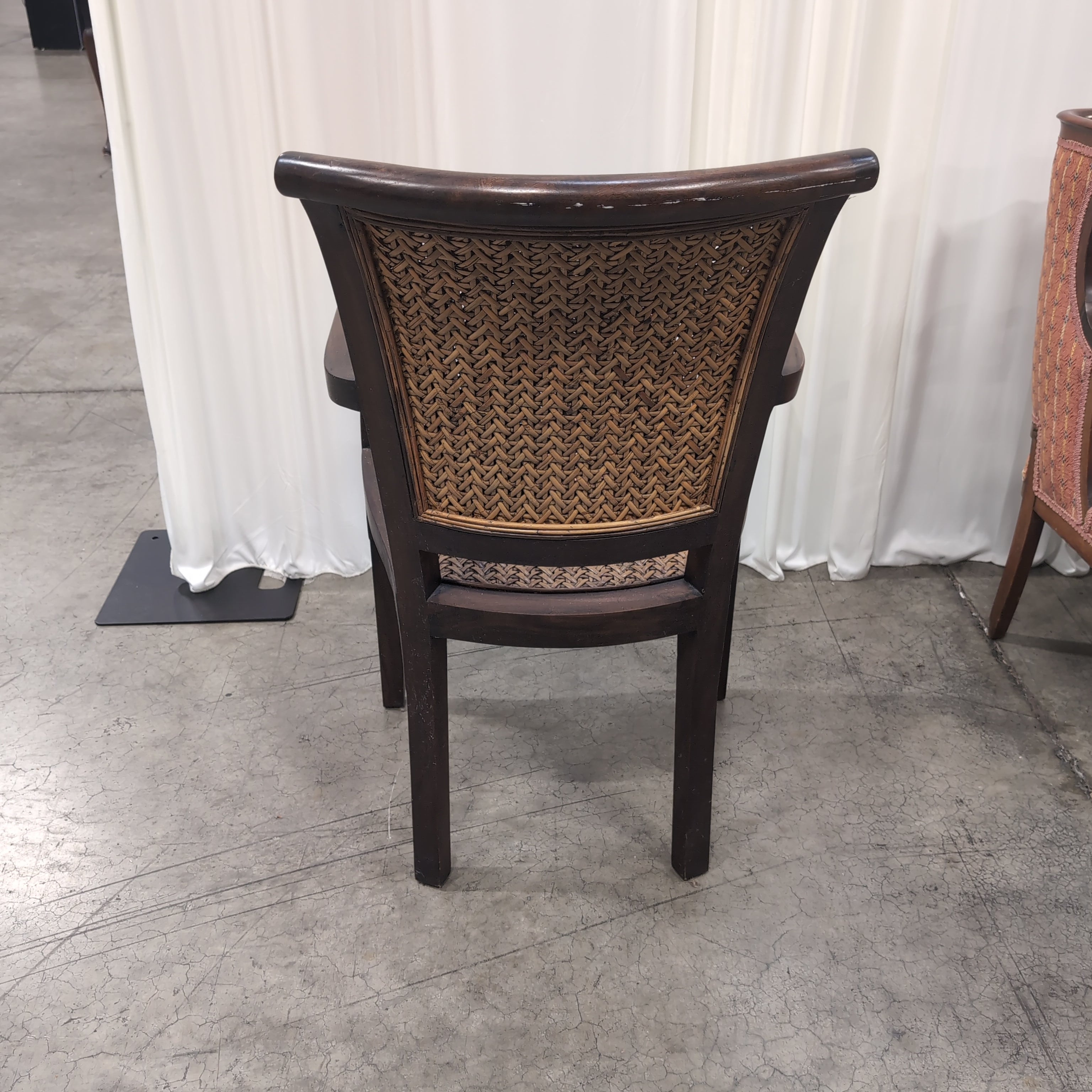 Dark Wood Armchair with Woven Cane Details